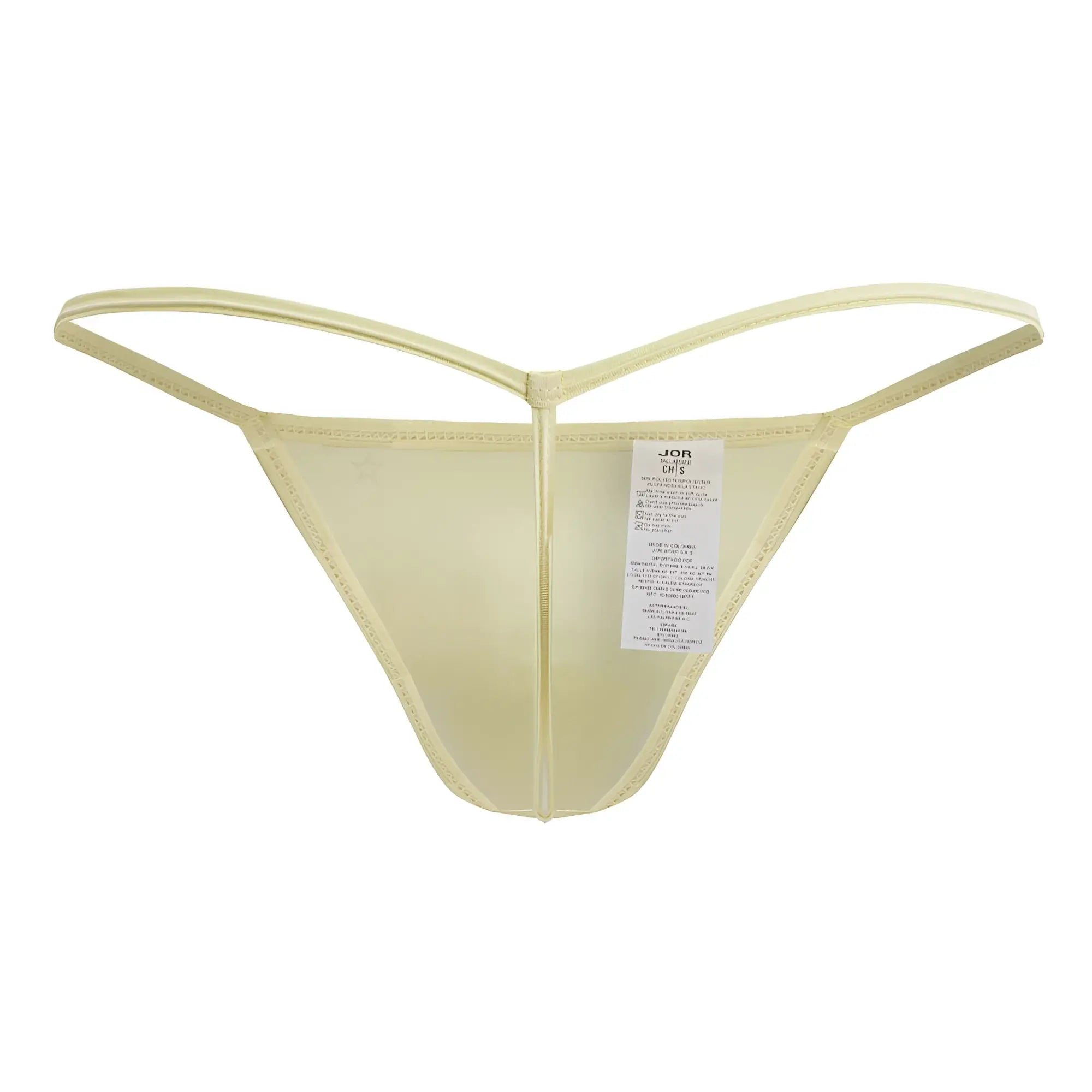 Jor 2258 axel g-string yellow pale yellow sheer mesh thong with thin straps and central seam front view