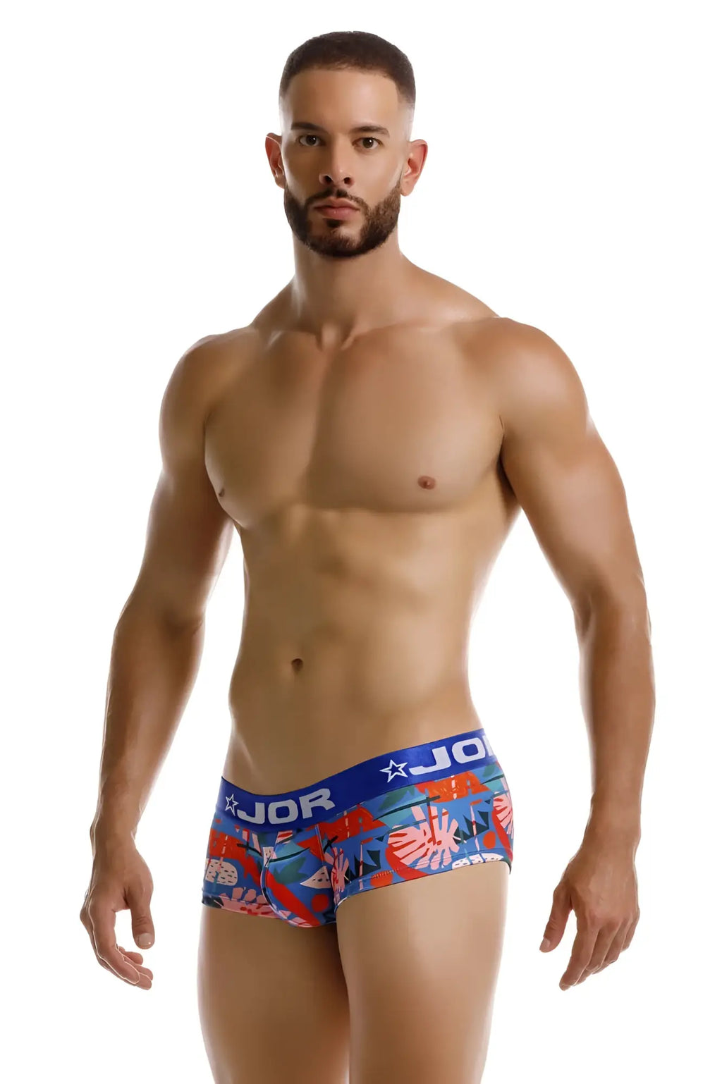 Blue and red patterned jor 2269 south trunks men’s briefs with tropical design in breathable fabric