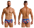Jor 2269 south trunks color printed blue and red tropical print men’s briefs with star logo on waistband
