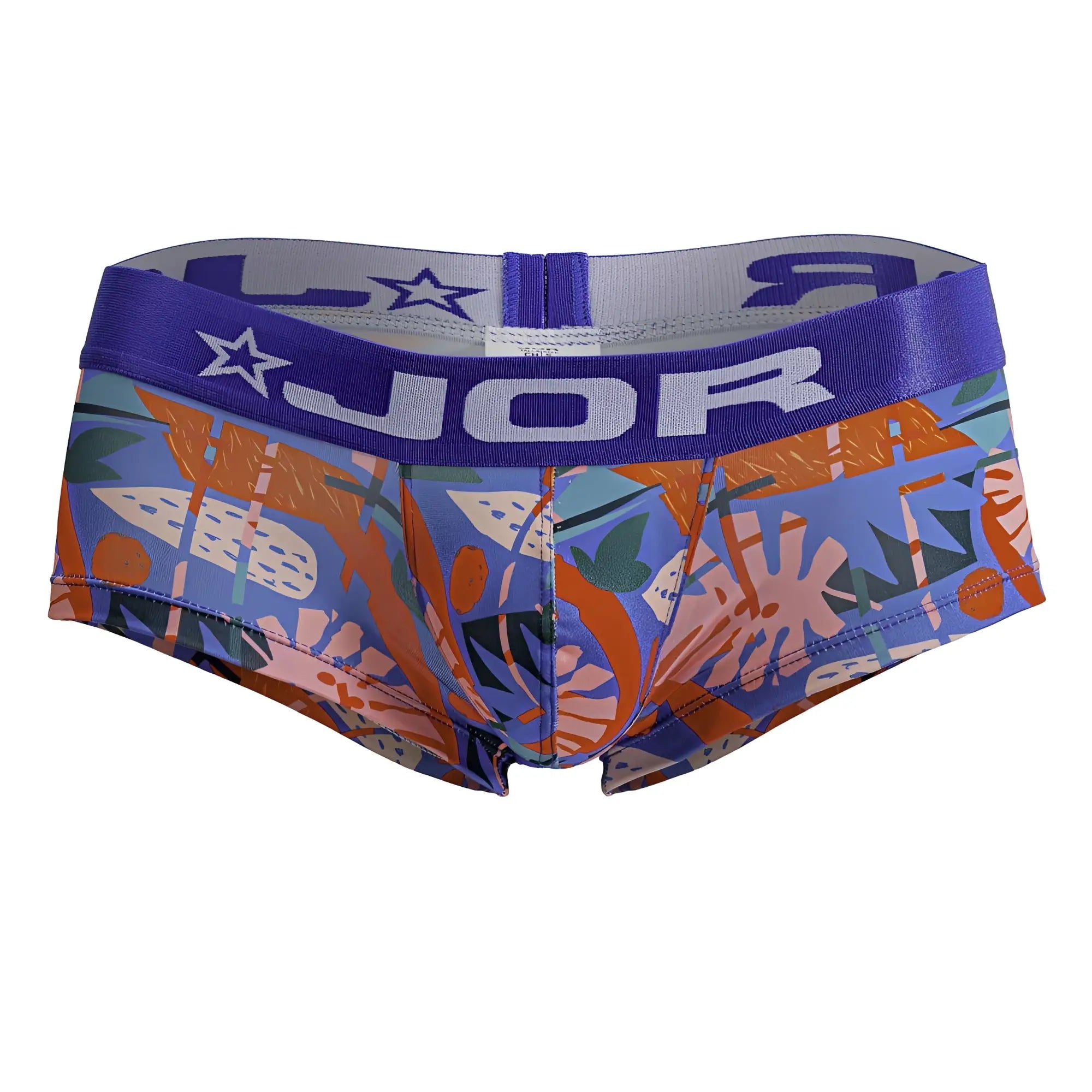 Jor 2269 south trunks color printed purple and blue patterned jor men’s briefs with tropical leaf and star designs
