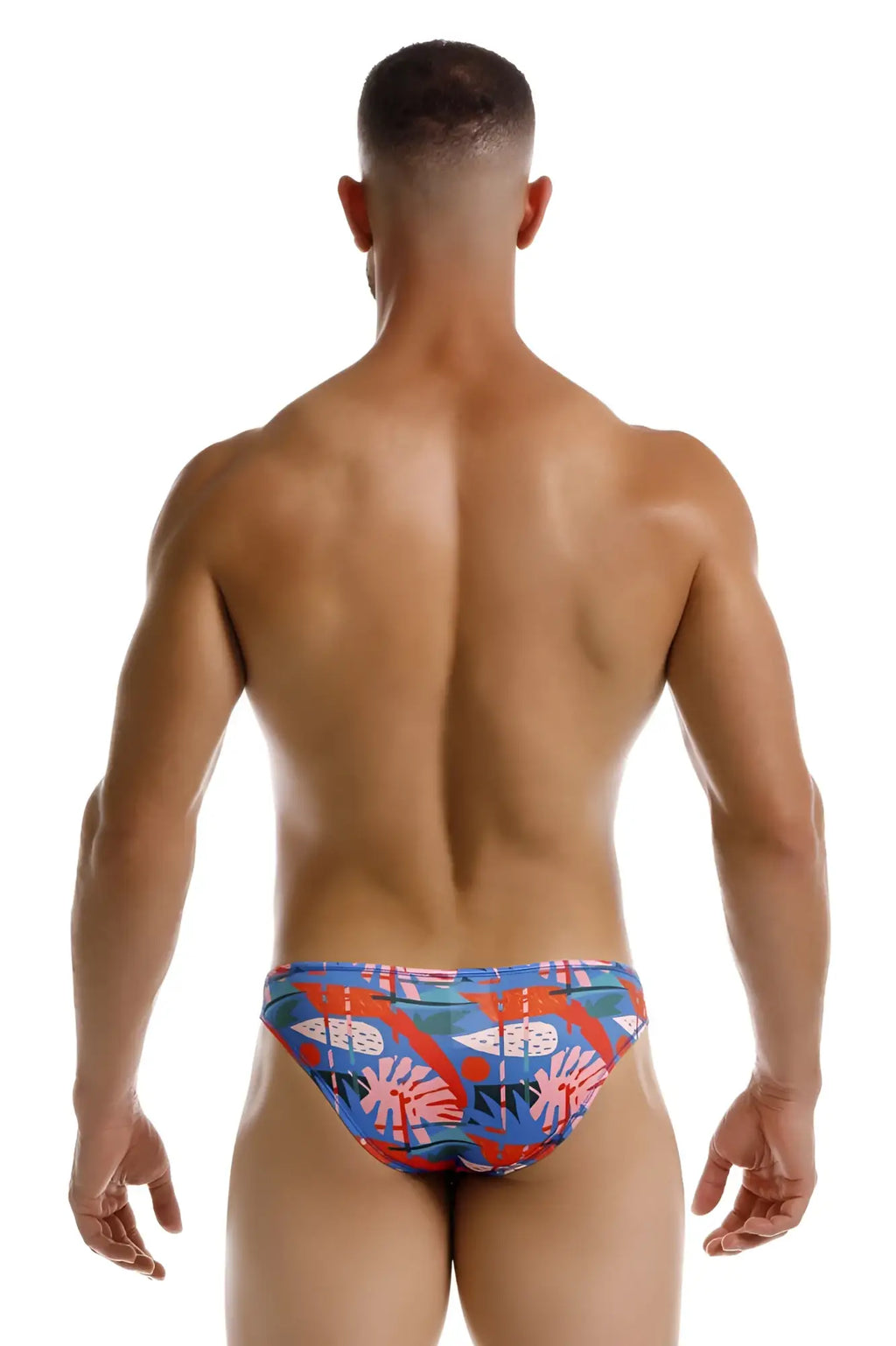 Vibrant blue and red tropical leaf-patterned swim trunks jor 2270 south bikini color printed for beachwear