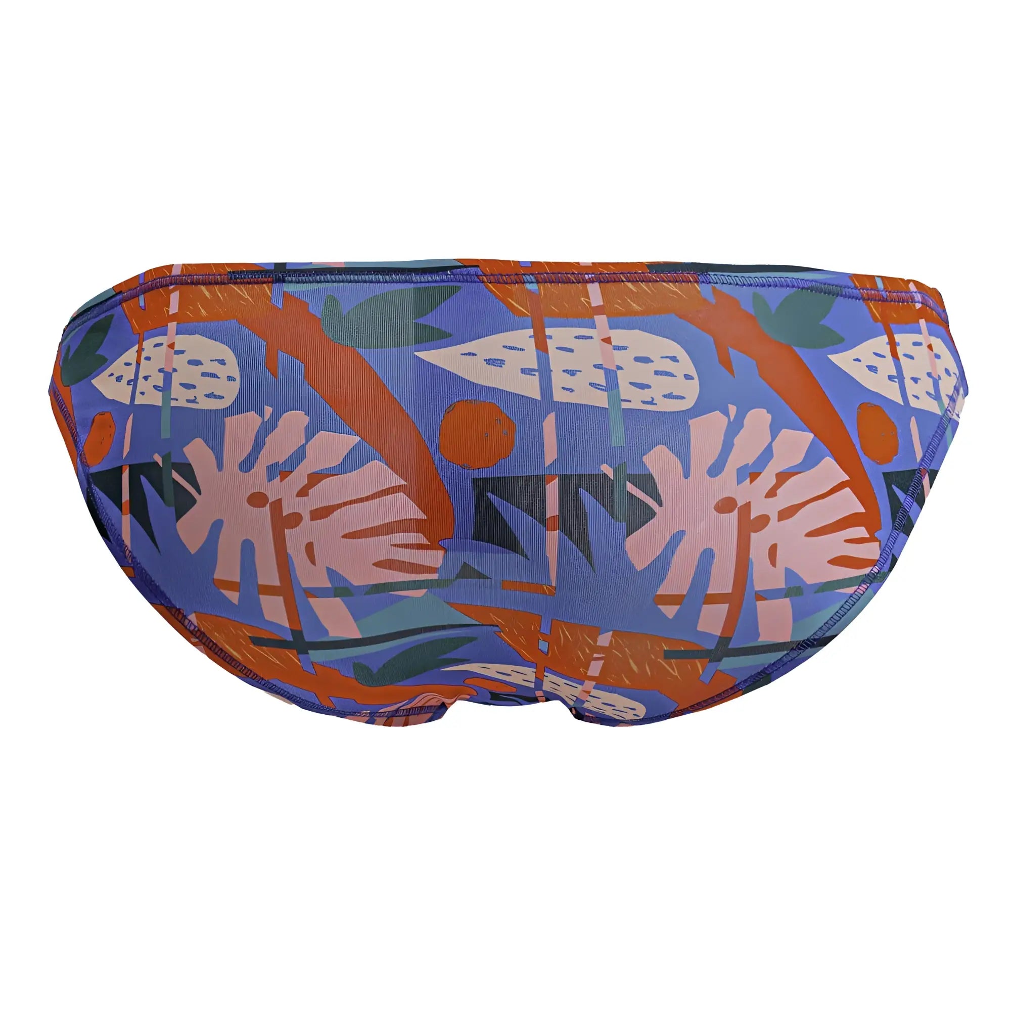 Vibrant blue jor 2270 south bikini swim trunks with bold tropical leaf pattern in orange pink and green