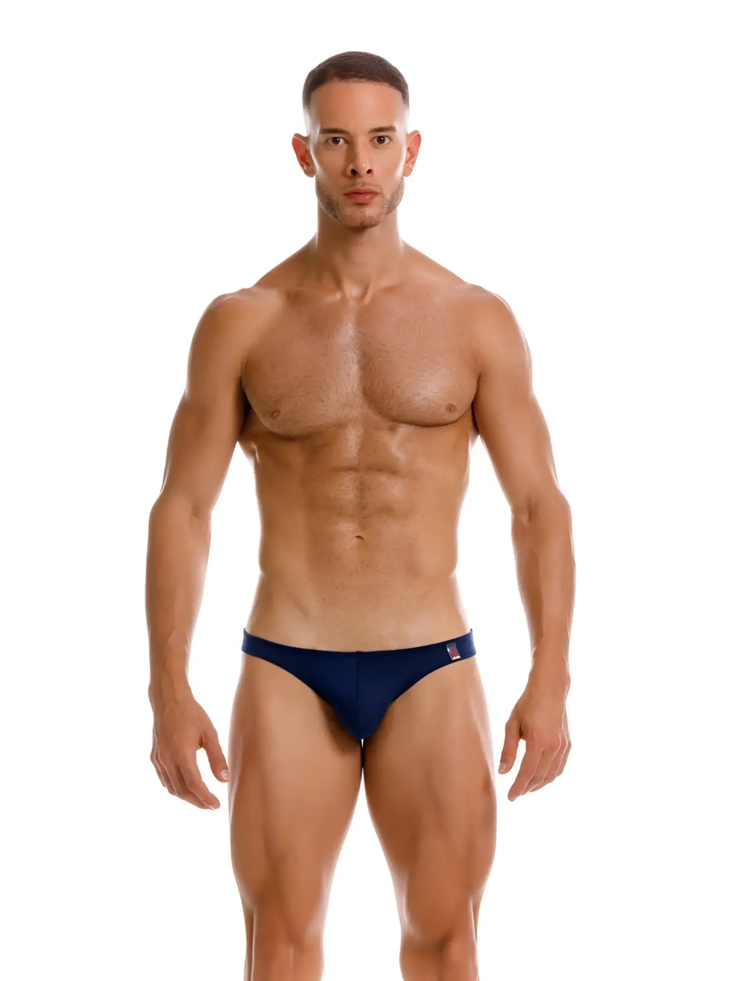 Navy blue jor 2273 travel swim bikini briefs with a small logo on the waistband front view
