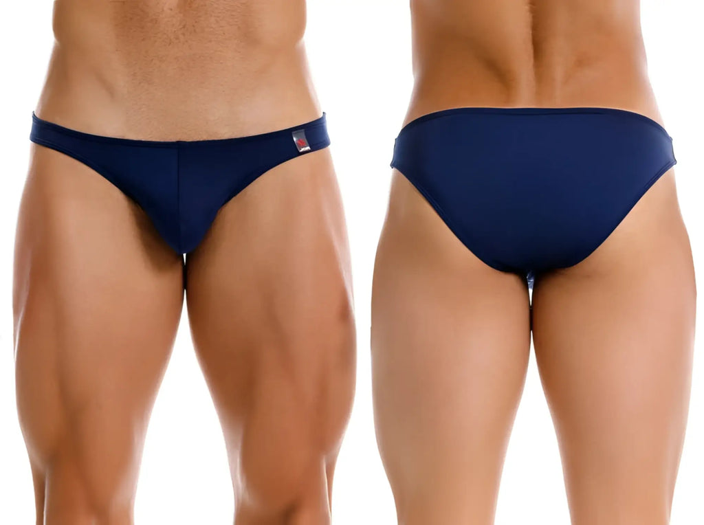 Navy blue jor 2273 travel swim bikini briefs with small red and white logo on waistband for swimwear use