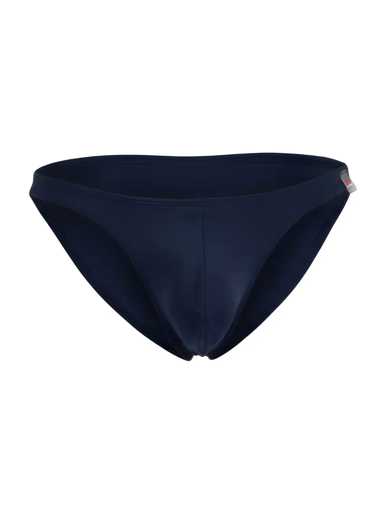 Navy blue jor 2273 travel swim bikini with smooth form-fitting fabric and small red white tag on the side seam