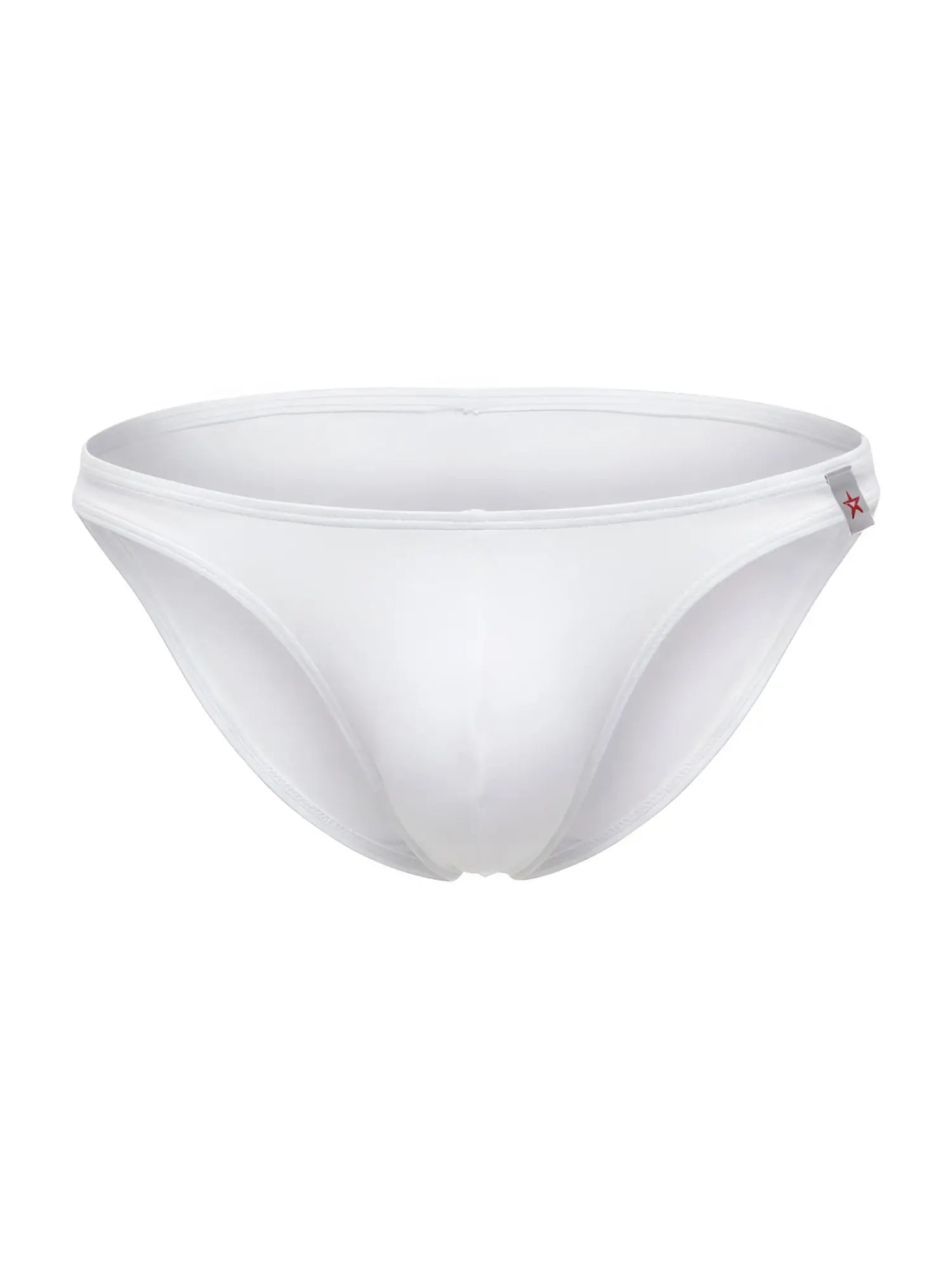 White seamless briefs with minimalist design and a small red star logo side detail from JOR 2273 travel swim bikini