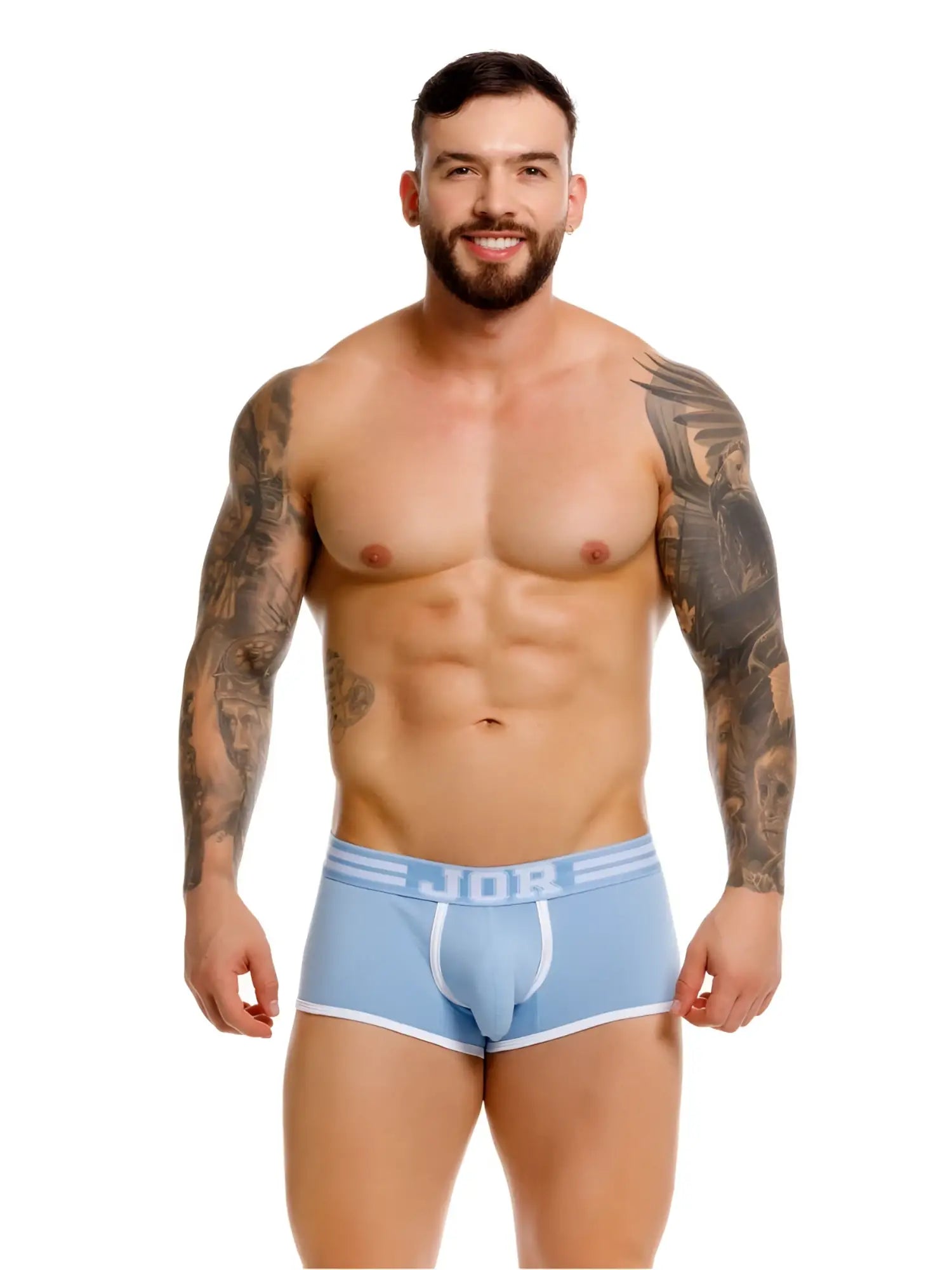Light blue jor 2320 college trunks briefs with white trim and central seam for comfortable everyday wear