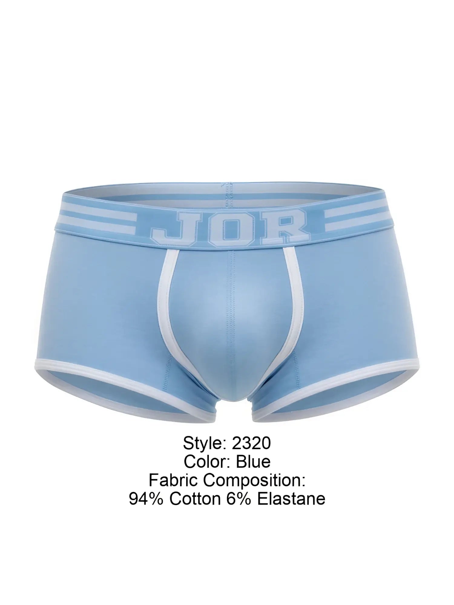 Light blue jor 2320 college trunks men’s briefs with white trim and elastic waistband for comfortable fit