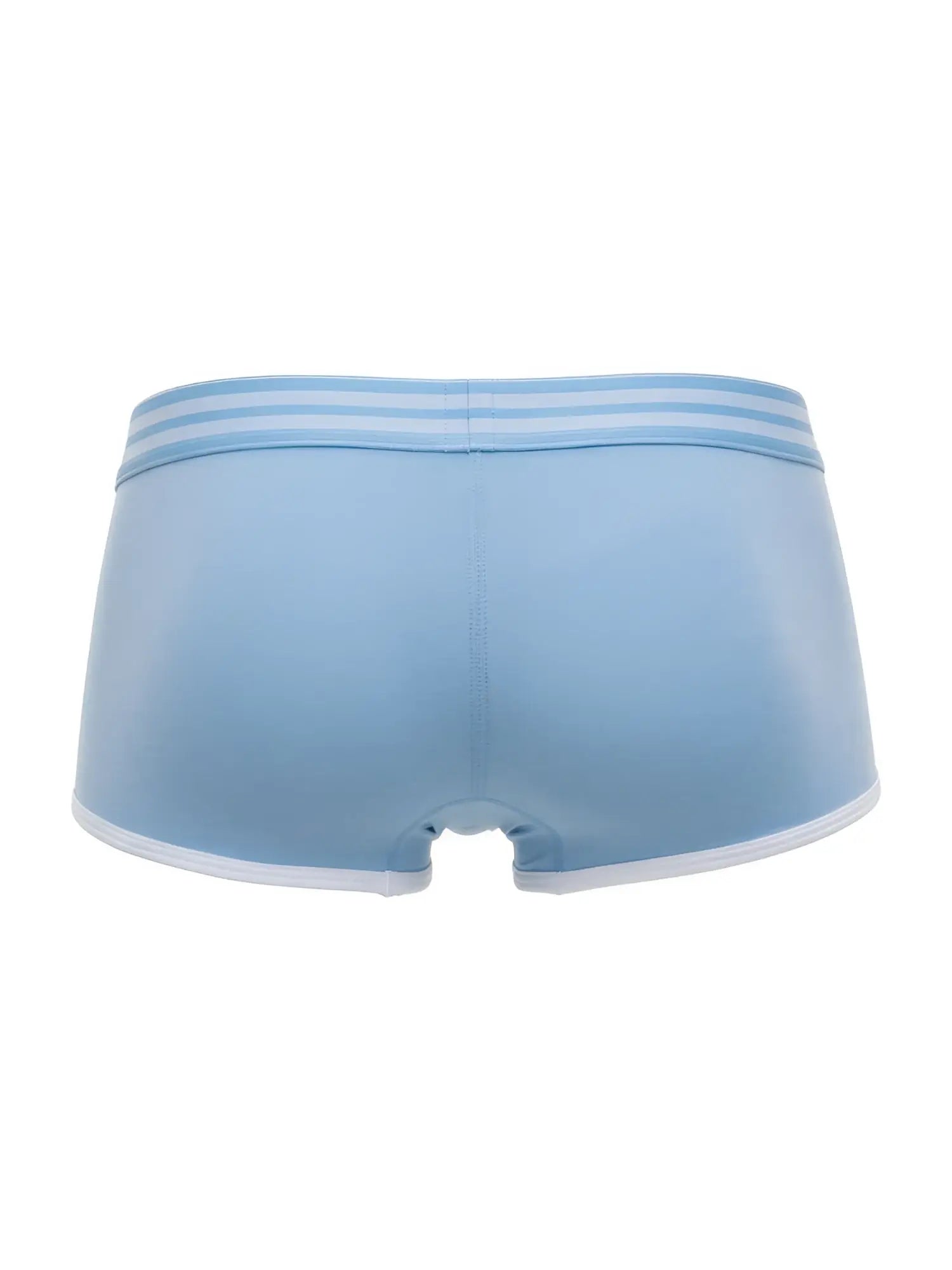 Light blue jor 2320 college trunks briefs with white trim and three horizontal stripes on the waistband