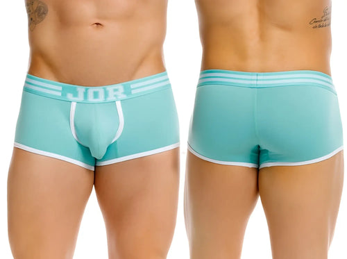 Mint green jor 2320 college trunks briefs with white trim and three horizontal stripes on the waistband