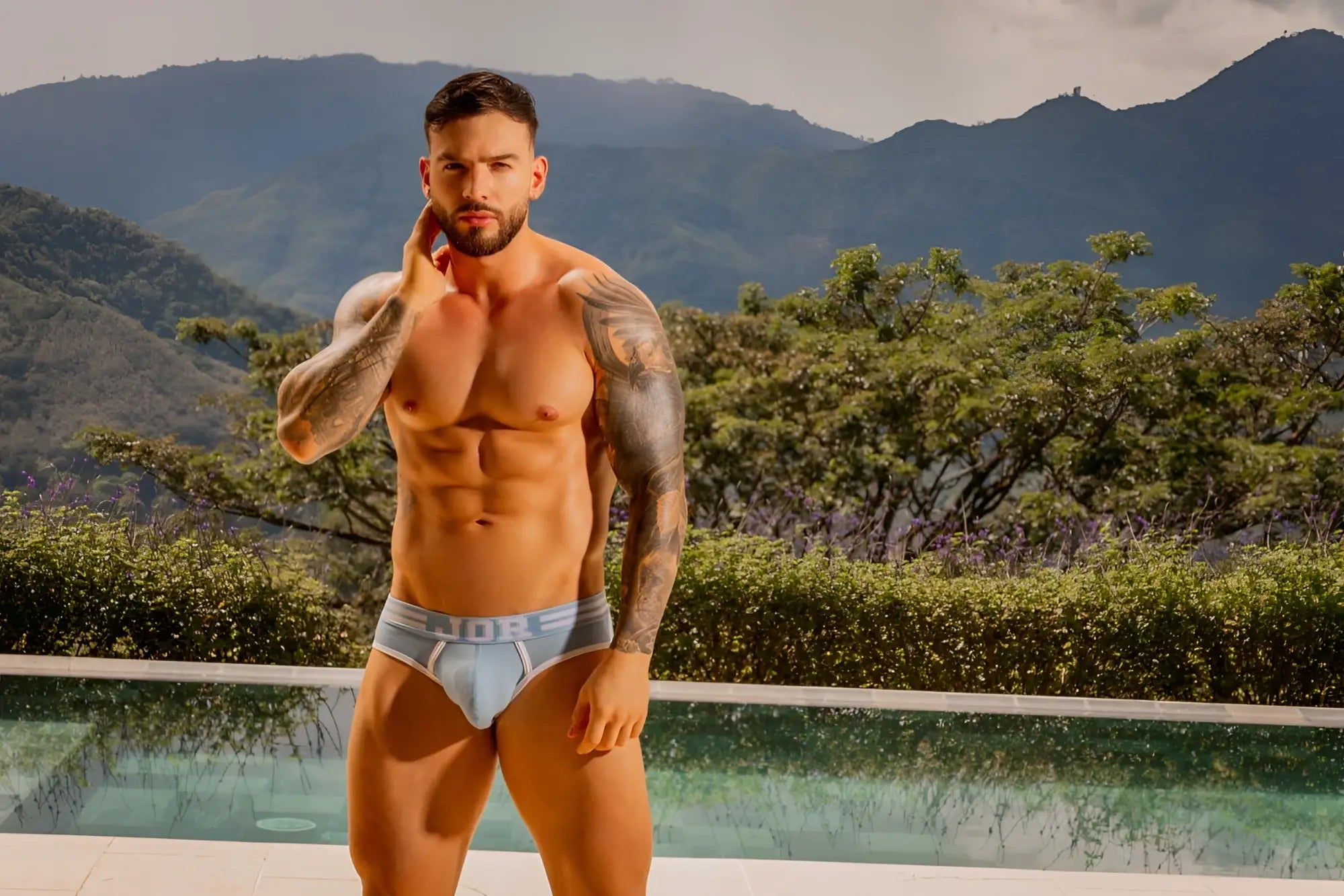 Light blue jor 2321 college briefs for men with a subtle logo on the waistband made from soft breathable fabric