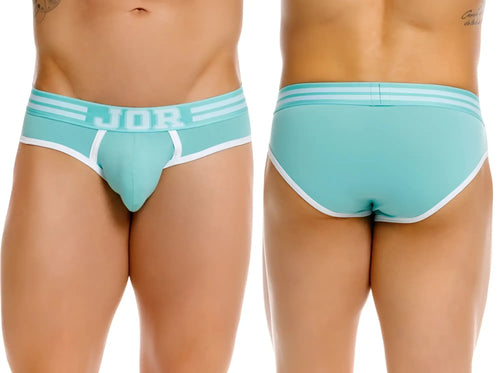 Teal jor 2321 college briefs with white trim and three horizontal stripes on the waistband in mint color