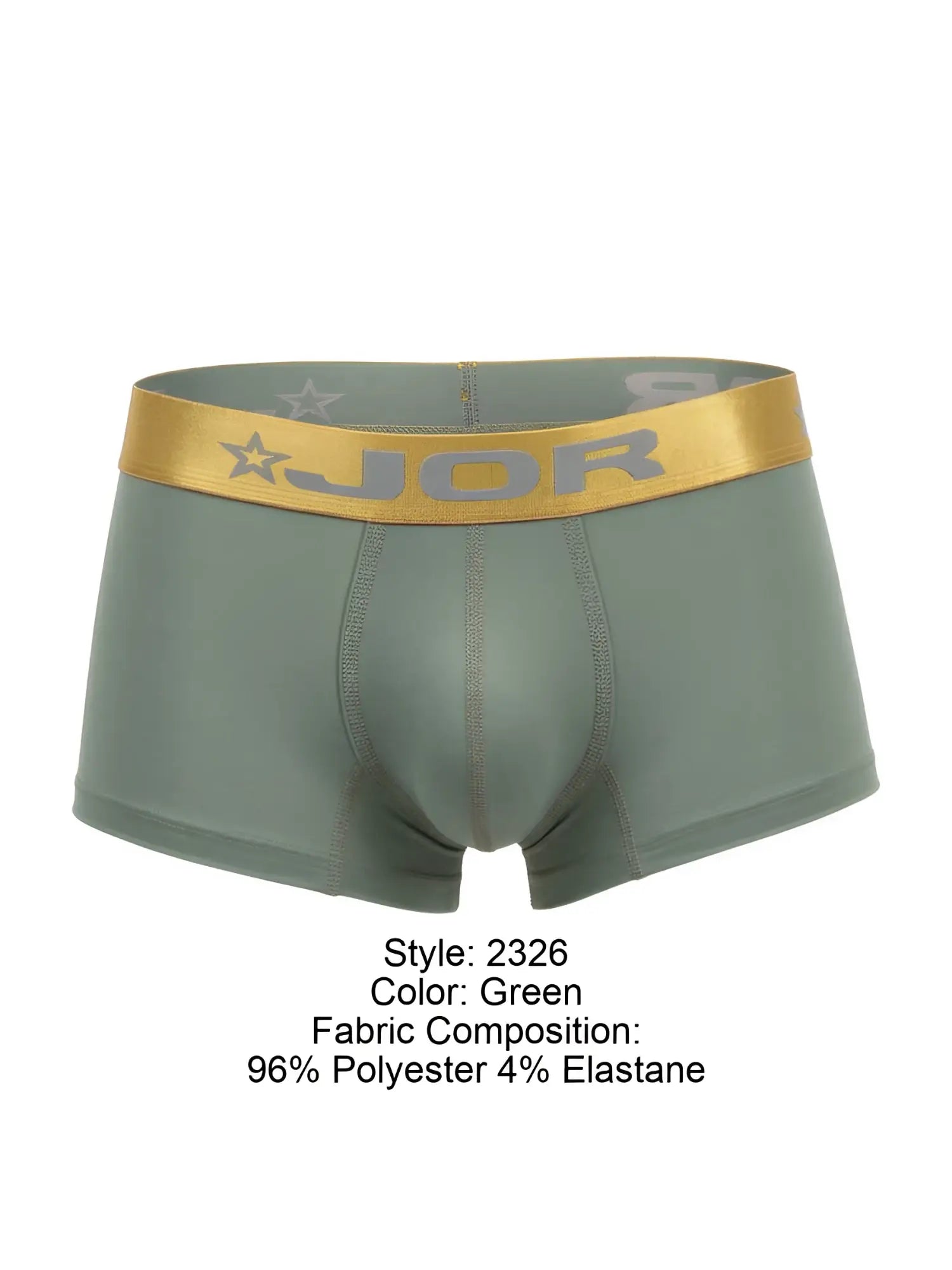 Green jor 2326 Soho trunks boxer briefs with gold logo waistband and star motifs in breathable fabric