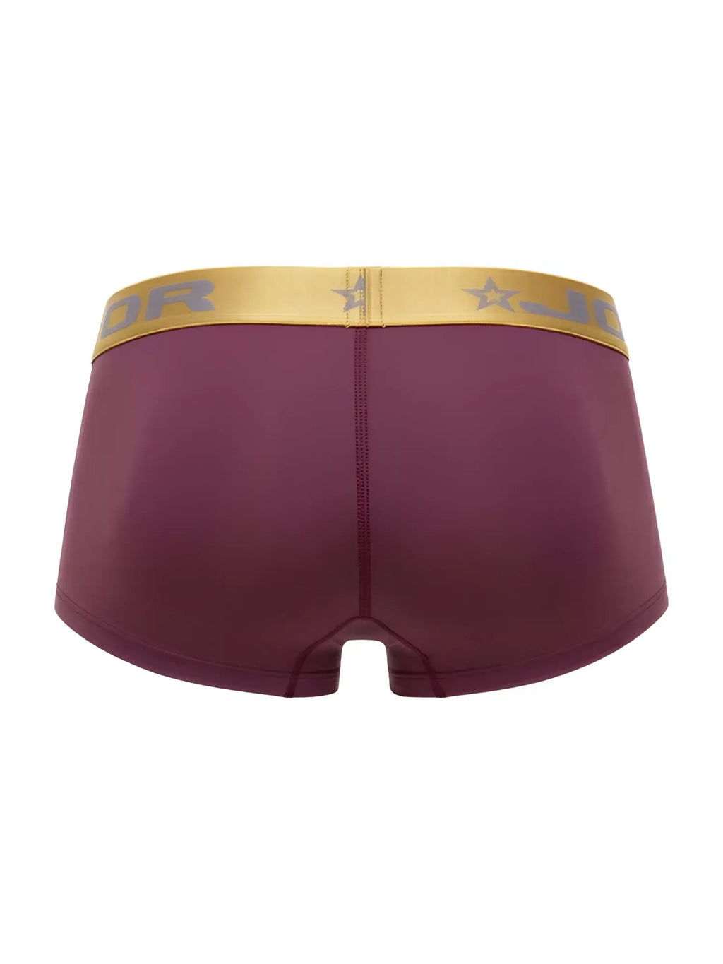 Maroon JOR 2326 Soho trunks with gold waistband featuring jor logo and star motifs in a comfortable boxer brief style