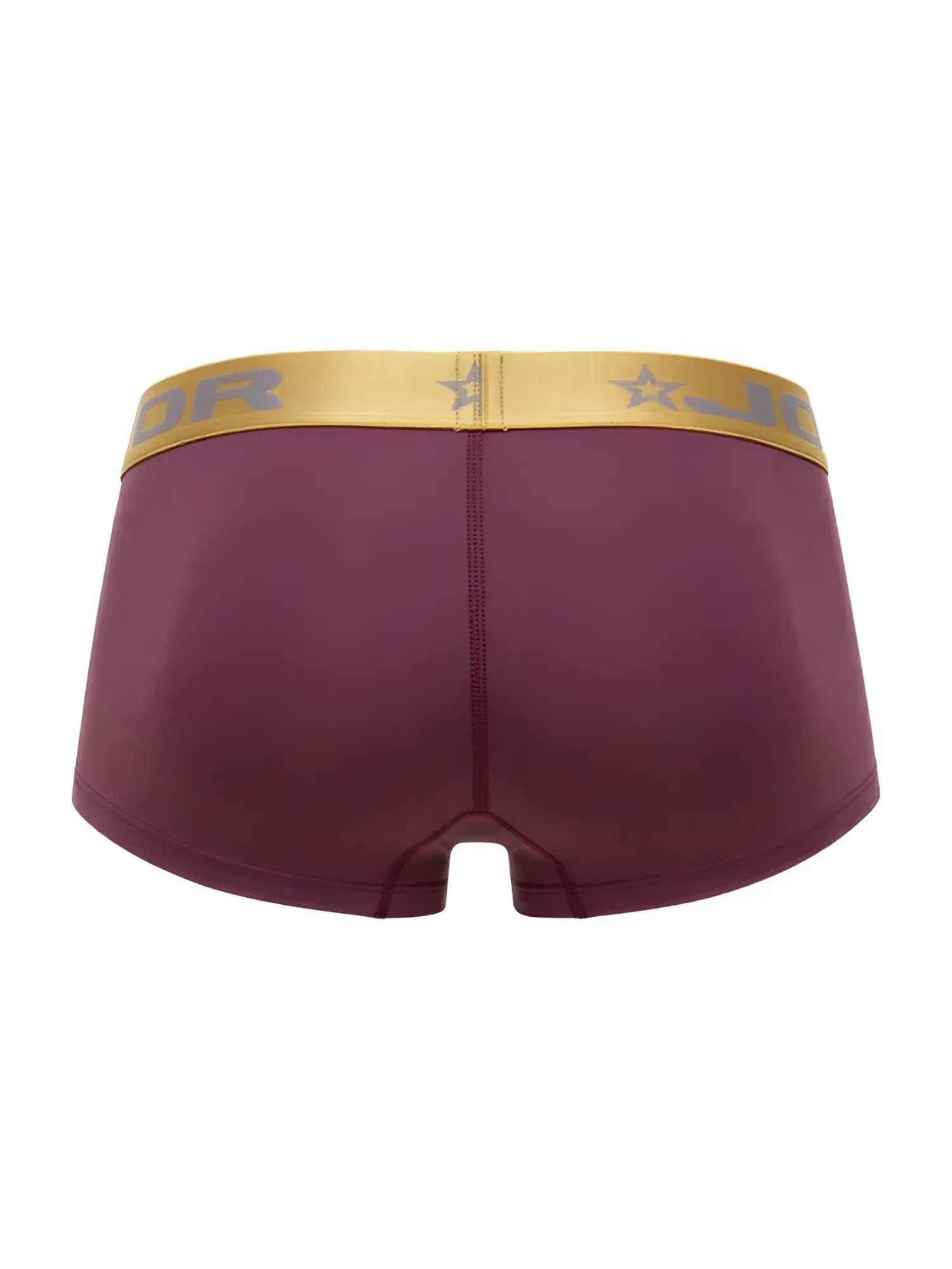 Maroon JOR 2326 Soho trunks with gold waistband featuring jor logo and star motifs in a comfortable boxer brief style