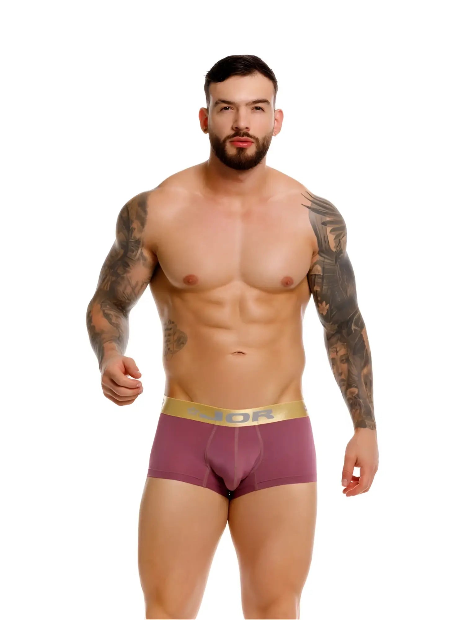 Purple dior boxer briefs with gold waistband jor 2326 soho trunks color wine featuring logo design