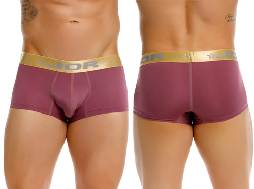 Purple jor 2326 soho trunks men’s briefs in wine color with gold waistband featuring brand logo and star emblem