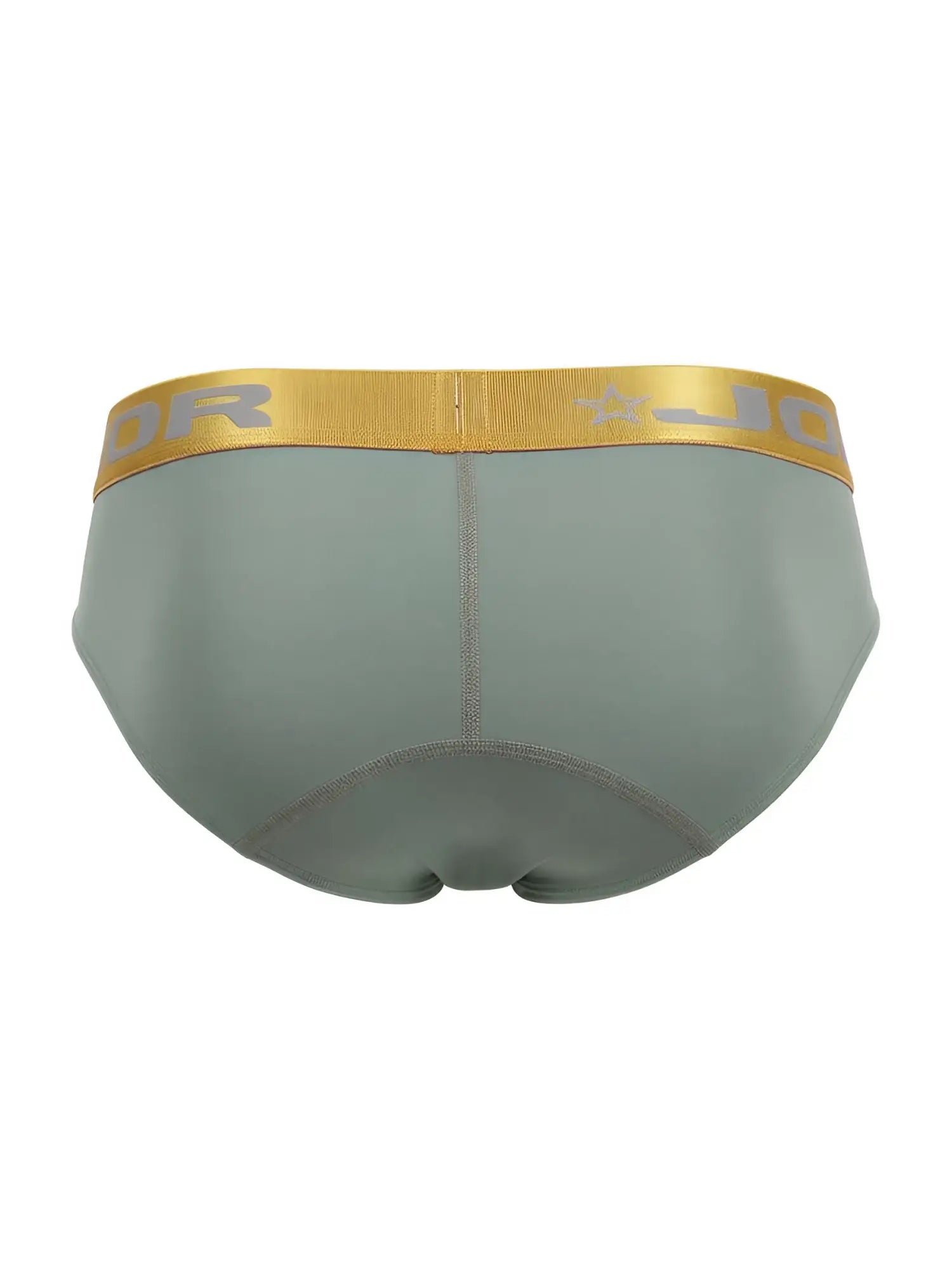 A sleek olive green jor 2327 soho brief for men with a gold elastic waistband and silver jq logo