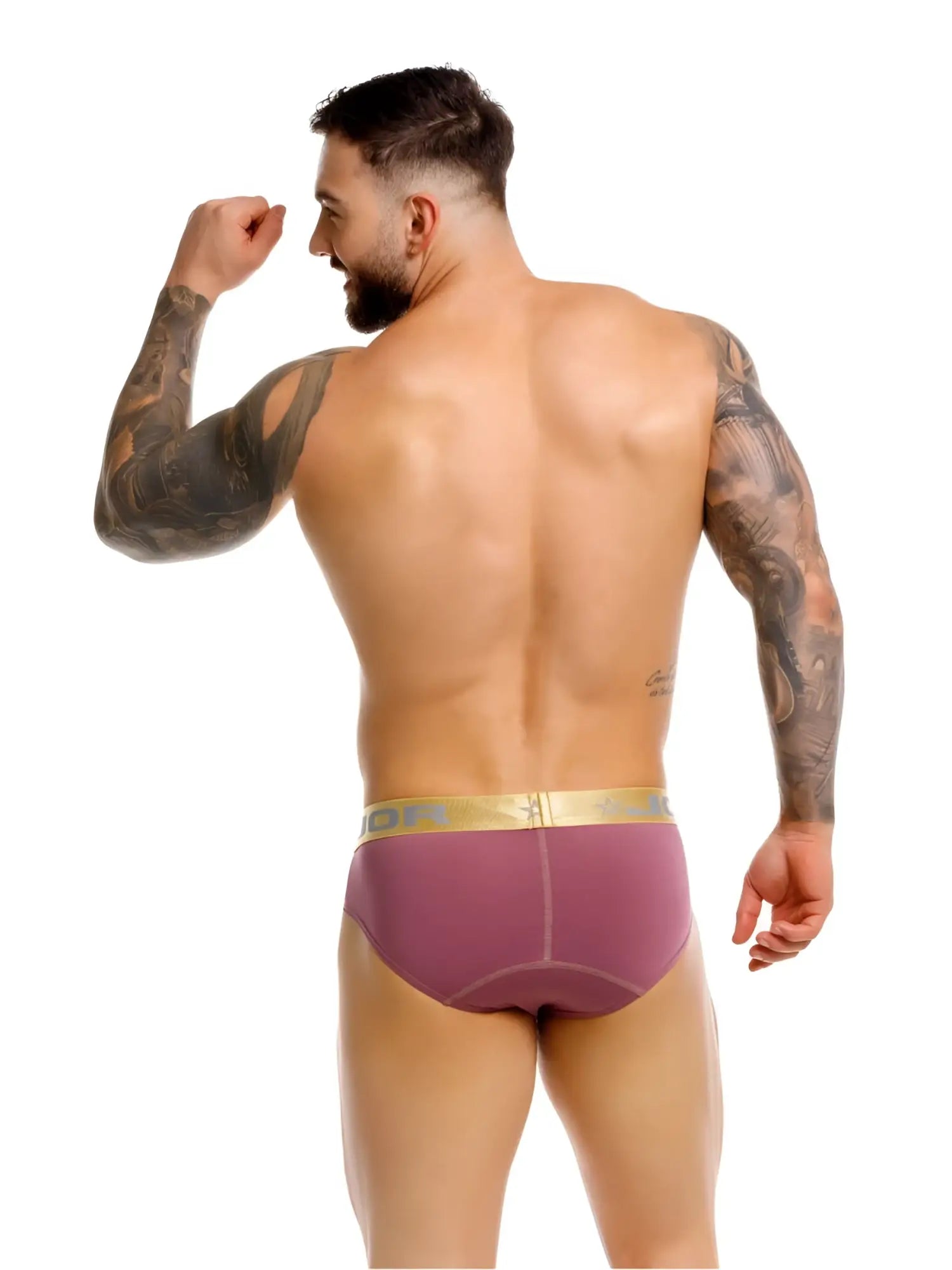 Purple jor 2327 soho briefs with gold elastic waistband showcasing comfortable men’s underwear design