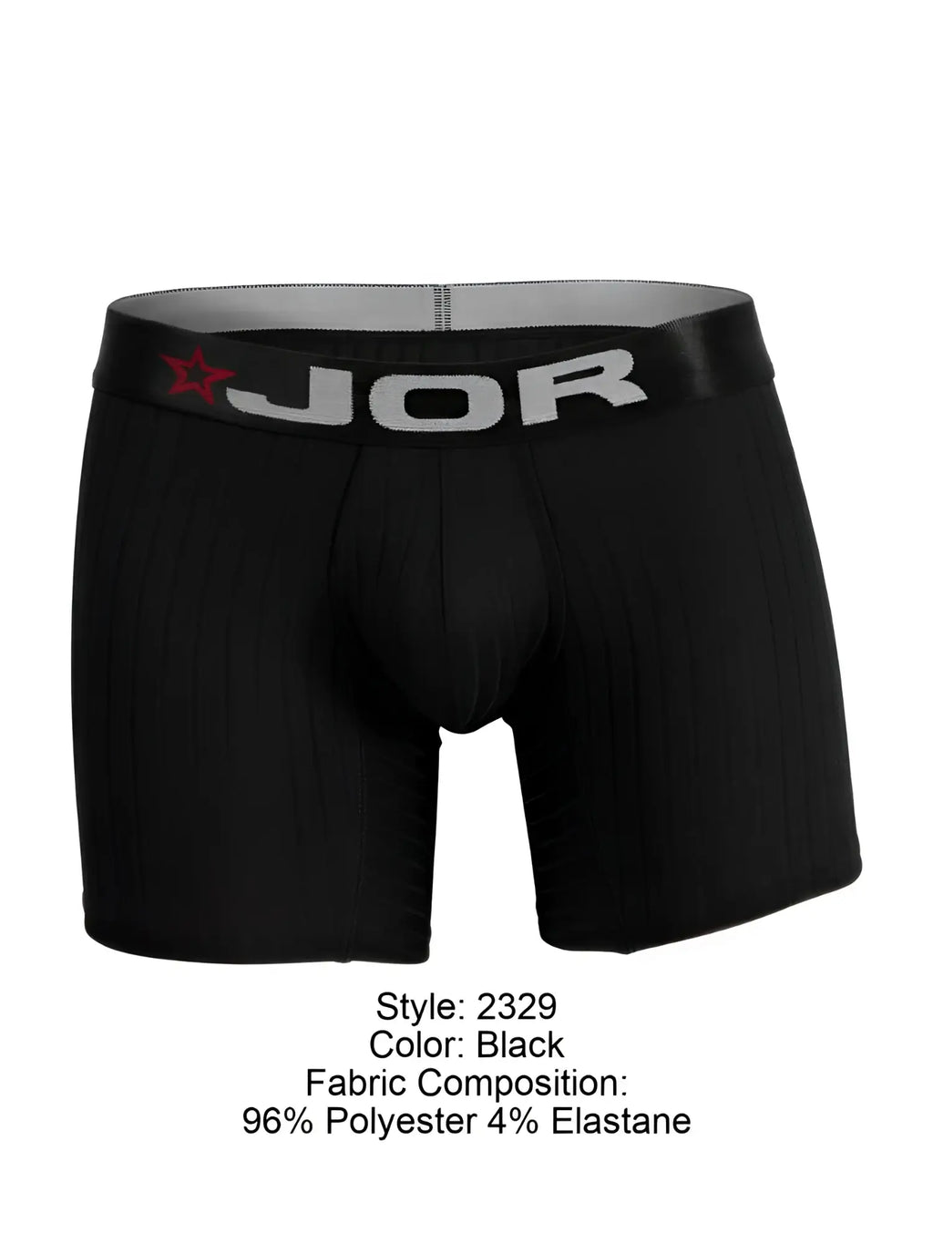 Black jor 2329 cronos boxer briefs with gray waistband featuring brand logo and red star emblem front view