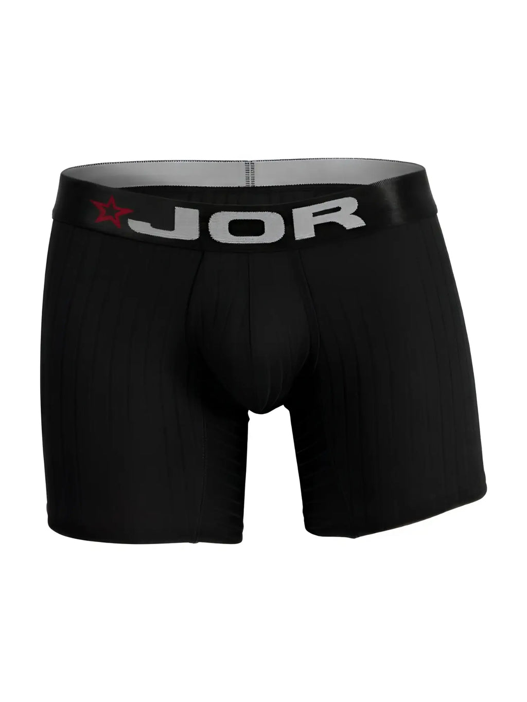 Black jor 2329 Cronos boxer briefs with gray waistband featuring brand name and red star logo in comfortable fabric