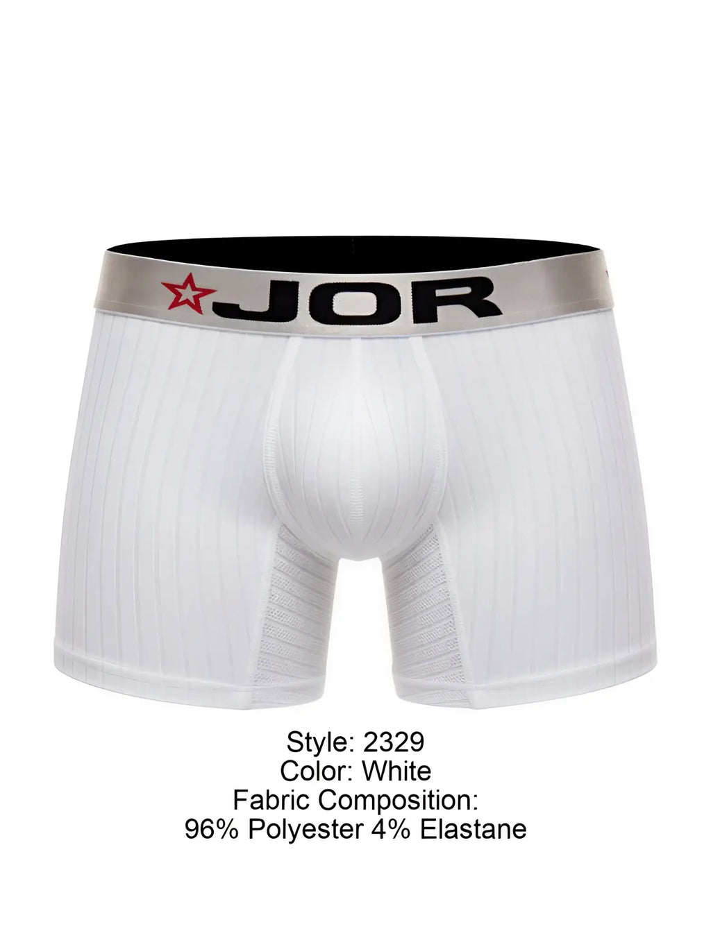 White jor 2329 cronos boxer briefs with silver waistband and red star logo made of 96 polyester 4 elastane