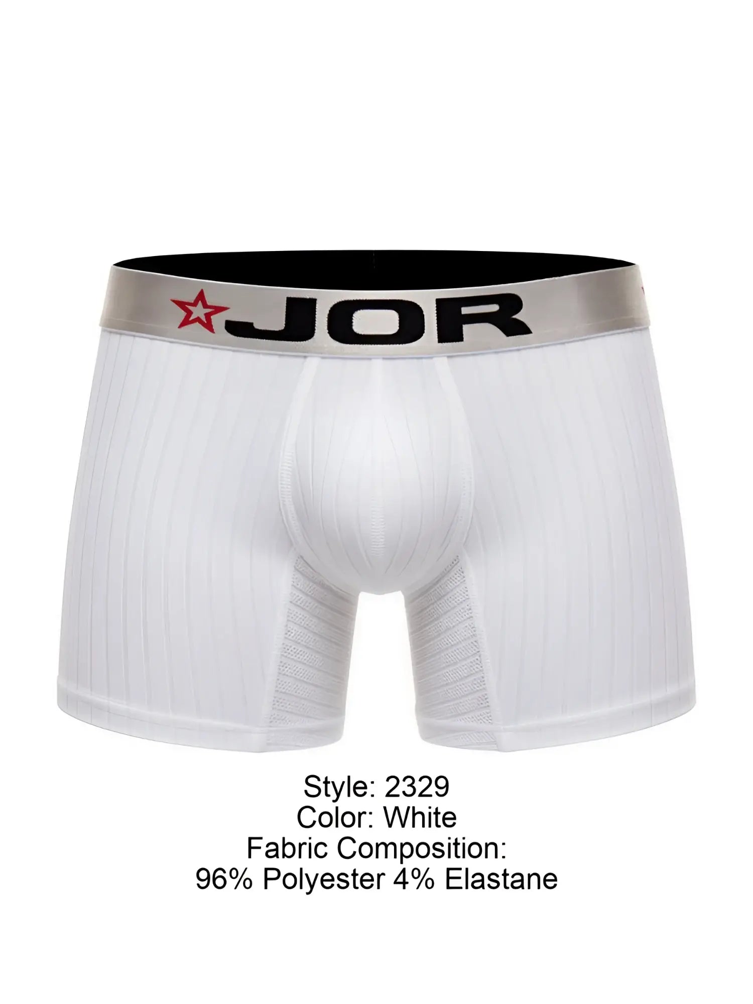 White jor 2329 cronos boxer briefs with silver waistband and red star logo made of 96 polyester 4 elastane