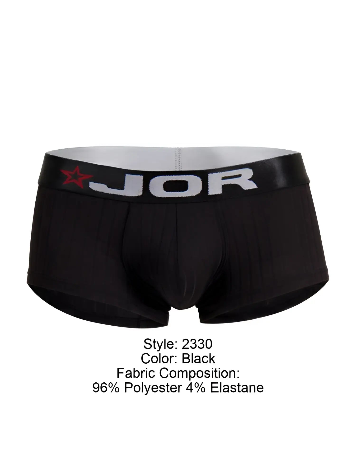 Black jor 2330 cronos trunks briefs with gray waistband featuring brand name and red star logo