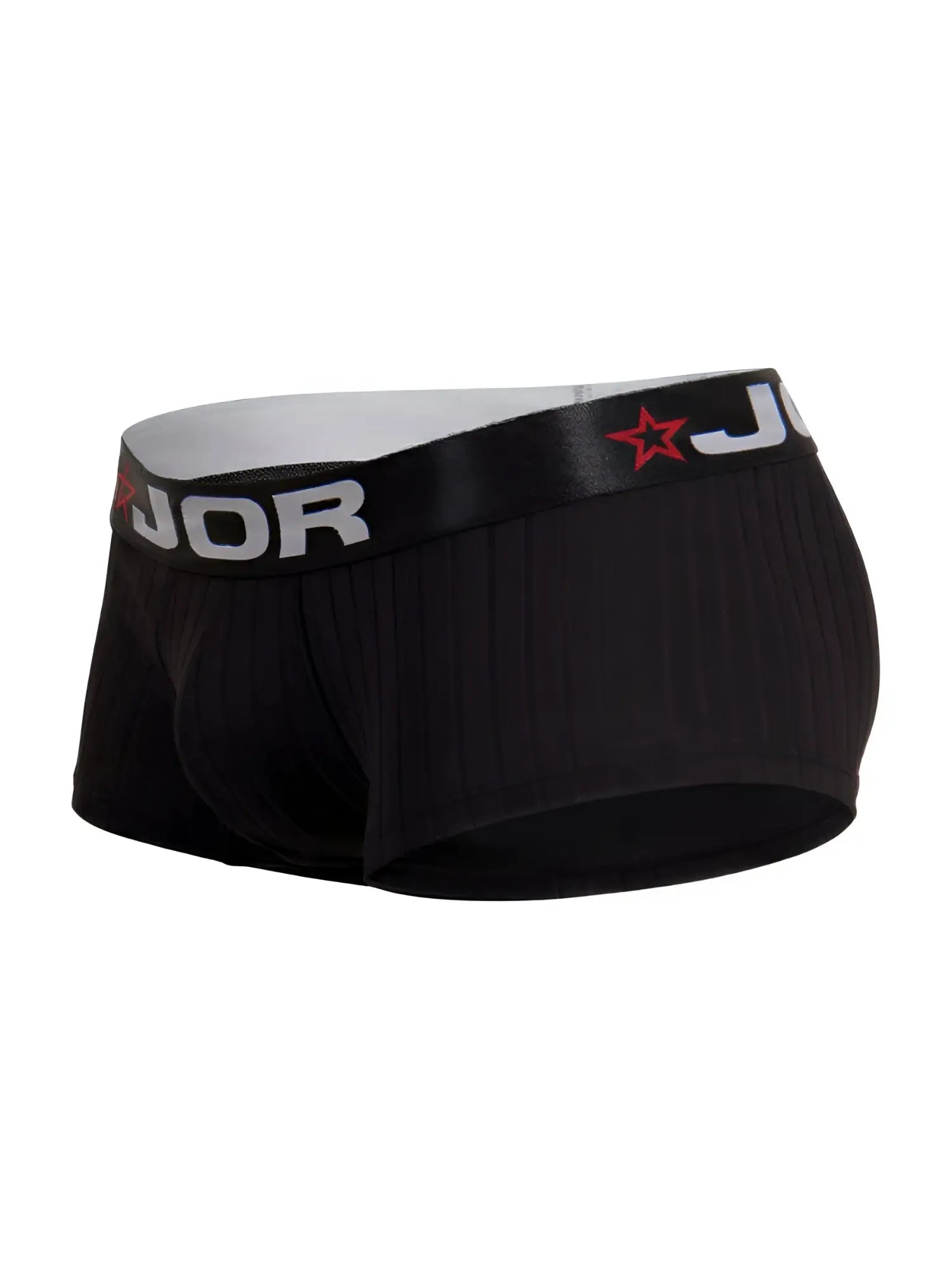 Black jor 2330 cronos trunks ribbed men’s briefs with contrasting white waistband and brand logo in black color