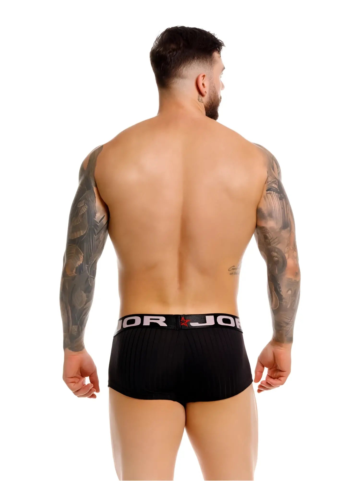 Black ribbed jor 2330 cronos trunks boxer briefs with white elastic waistband and red star emblem