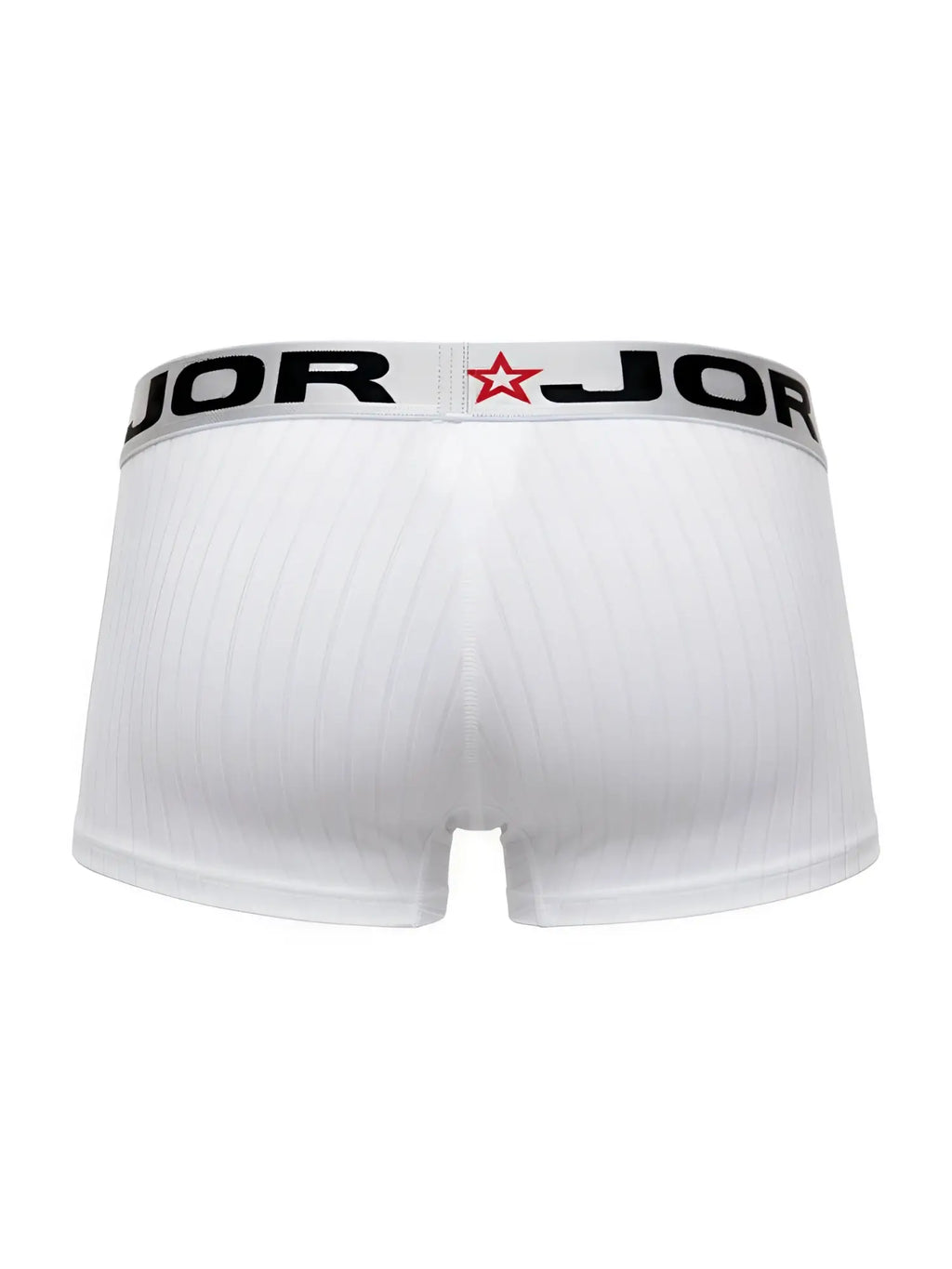 Jor 2330 cronos trunks white boxer briefs with ribbed texture and black elastic waistband with brand name and red star logo