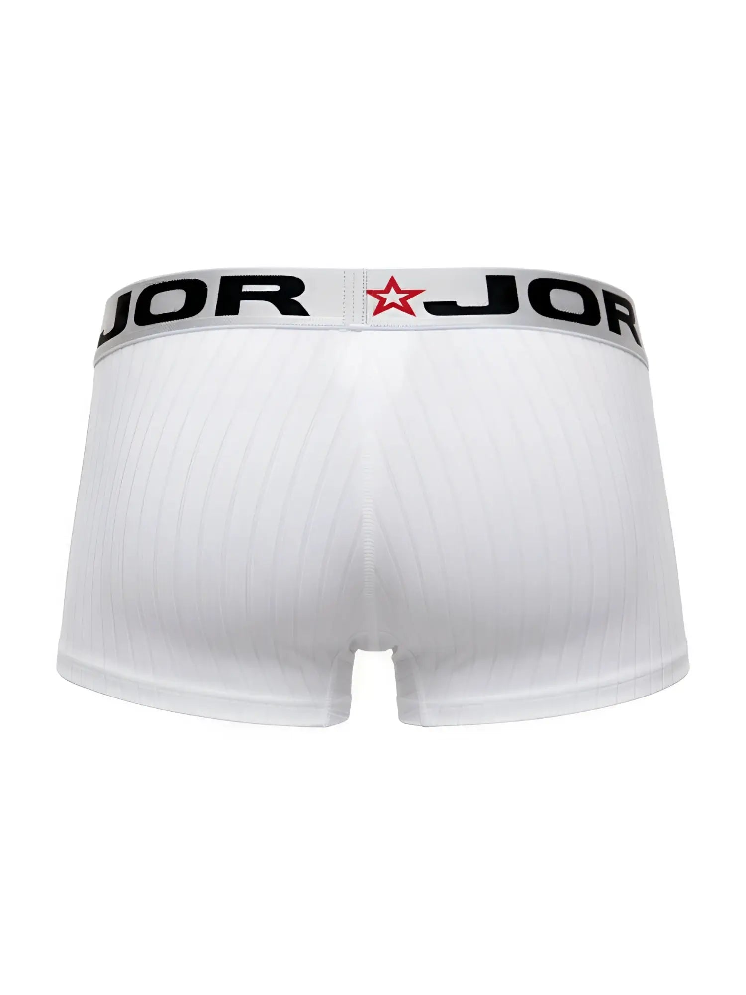 Jor 2330 cronos trunks white boxer briefs with ribbed texture and black elastic waistband with brand name and red star logo