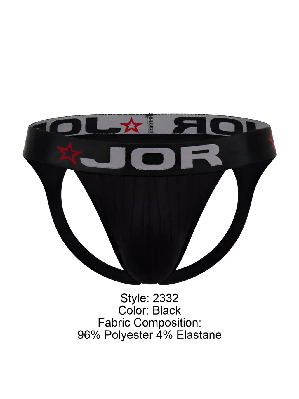 Black jor 2332 cronos jockstrap briefs with sleek form fitting design and elastic waistband with bold white letters