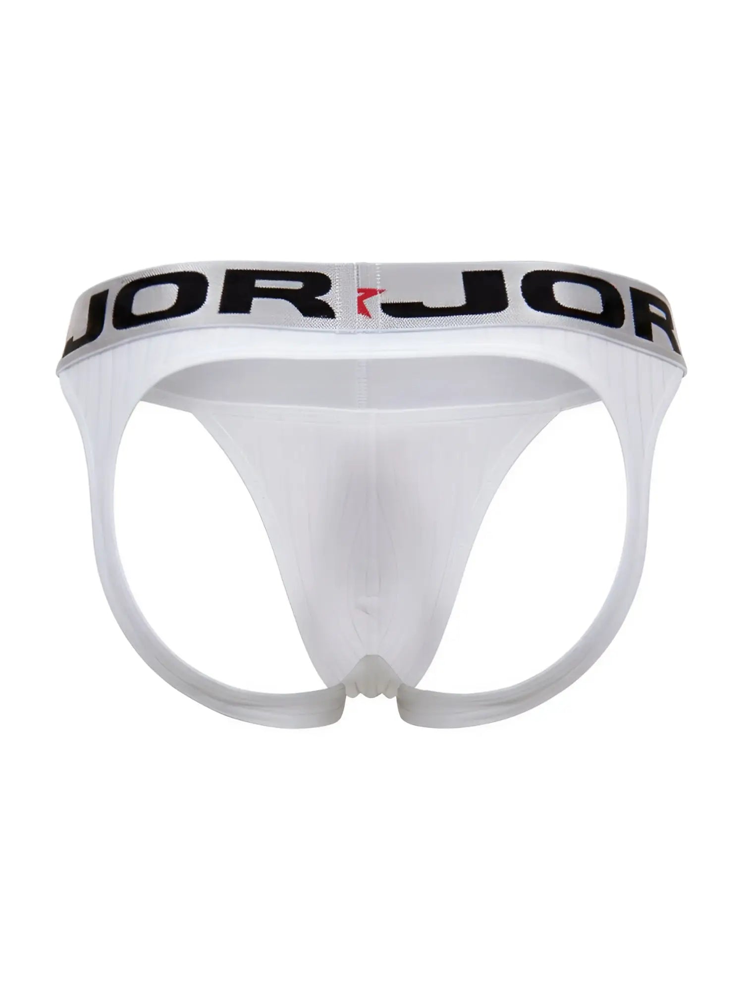 White jor 2332 cronos jockstrap briefs with black and red logo band designed for support and comfort
