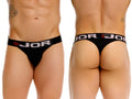 Black JOR 2333 Cronos thong with white lettering and red star logo on waistband showing the front side