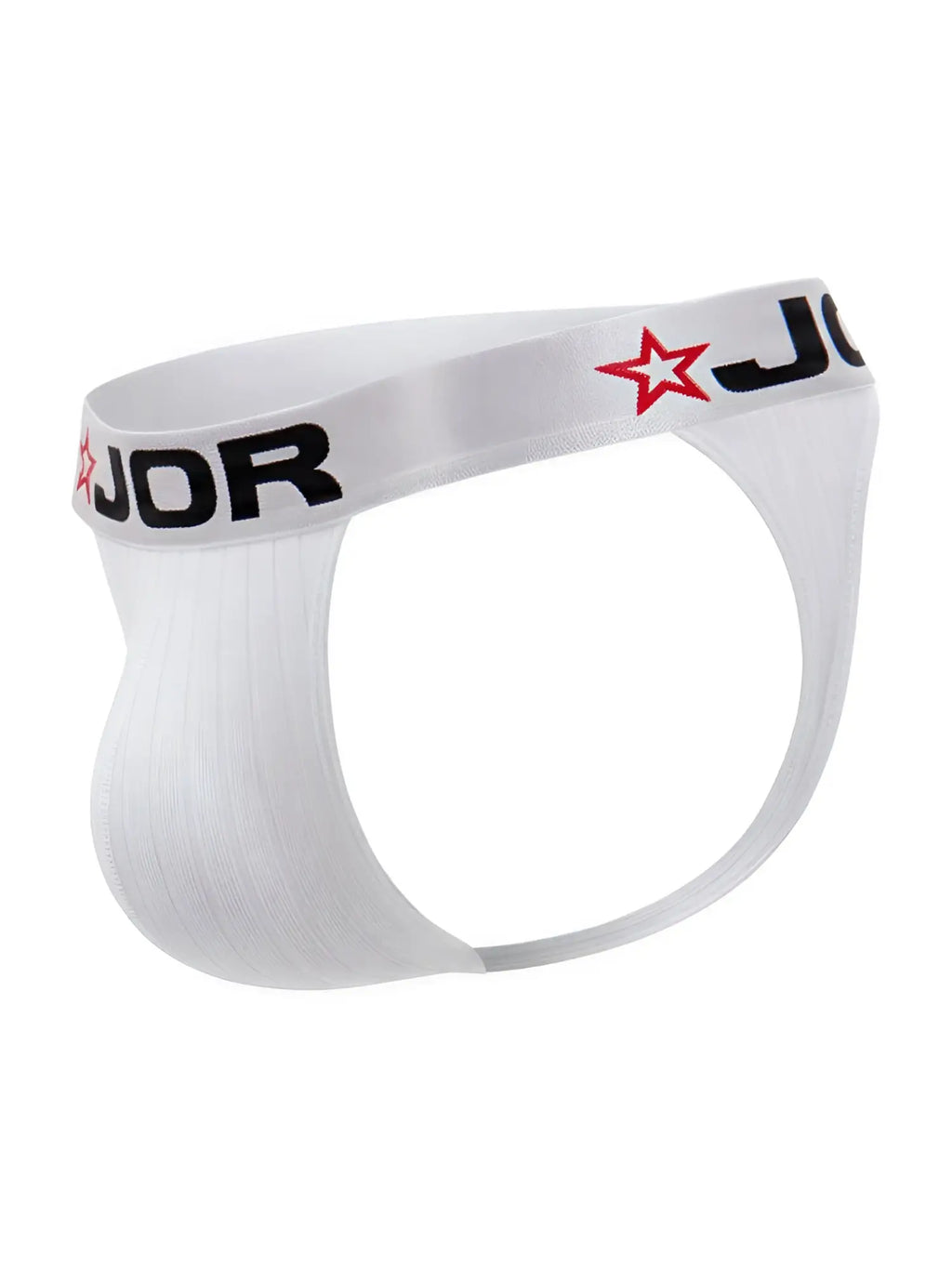 White jor 2333 cronos thong briefs with black lettering and red star logo on the waistband in cotton blend