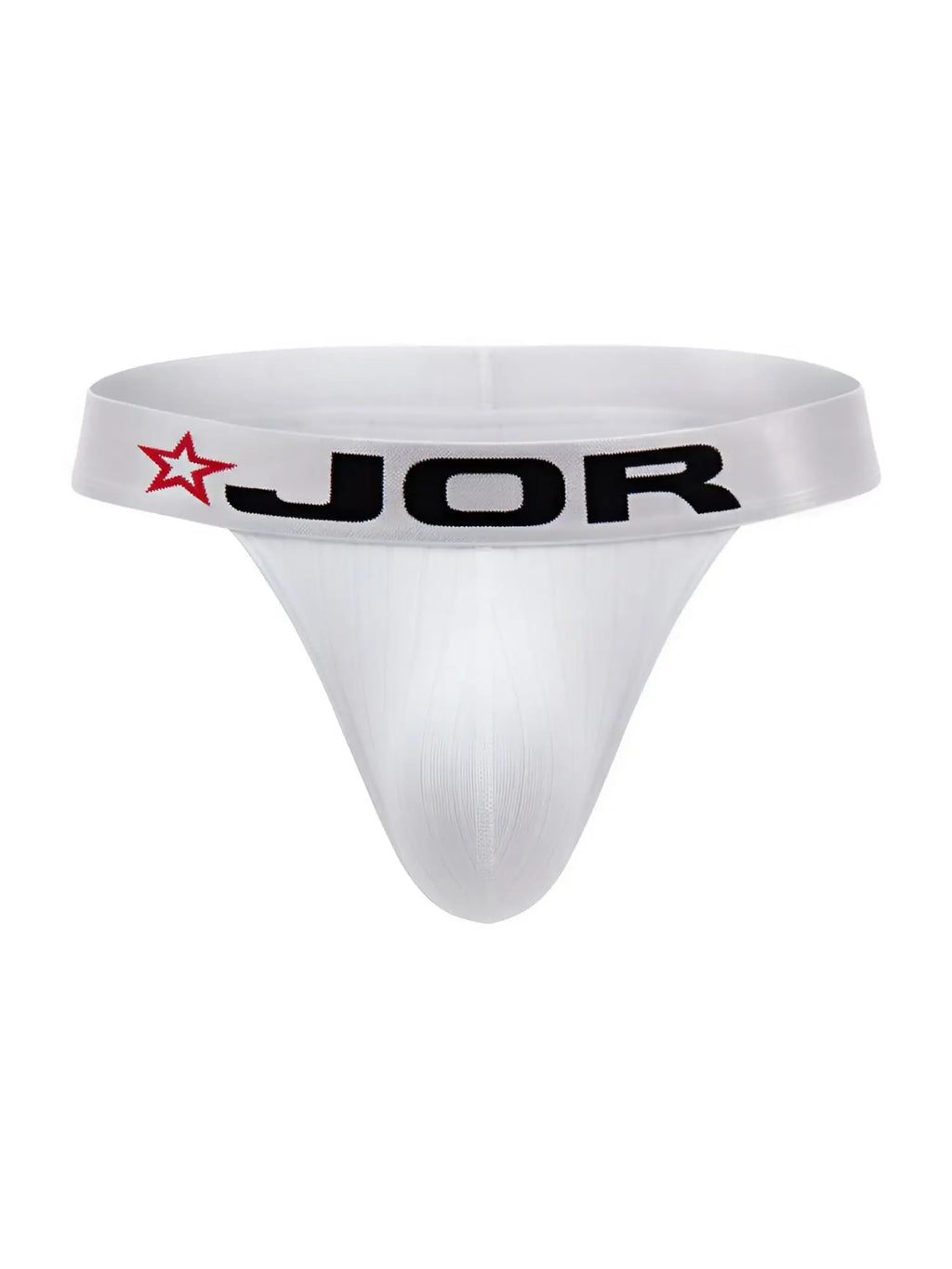 White jor 2333 cronos thong with black logo and red star on waistband in white color for comfortable wear