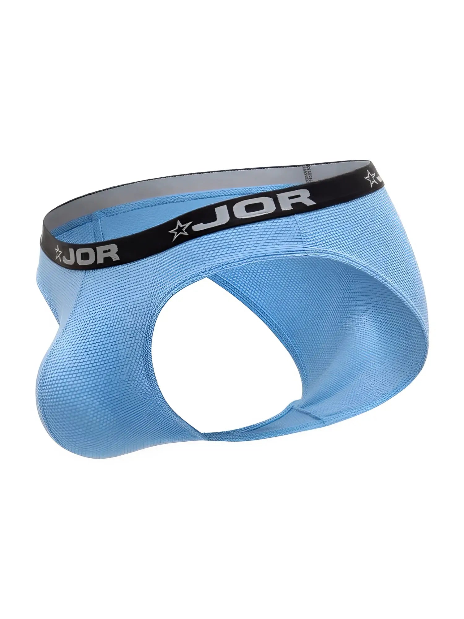 Jor 2346 cannes bikini light blue men’s briefs with black waistband featuring jor branding and star logos