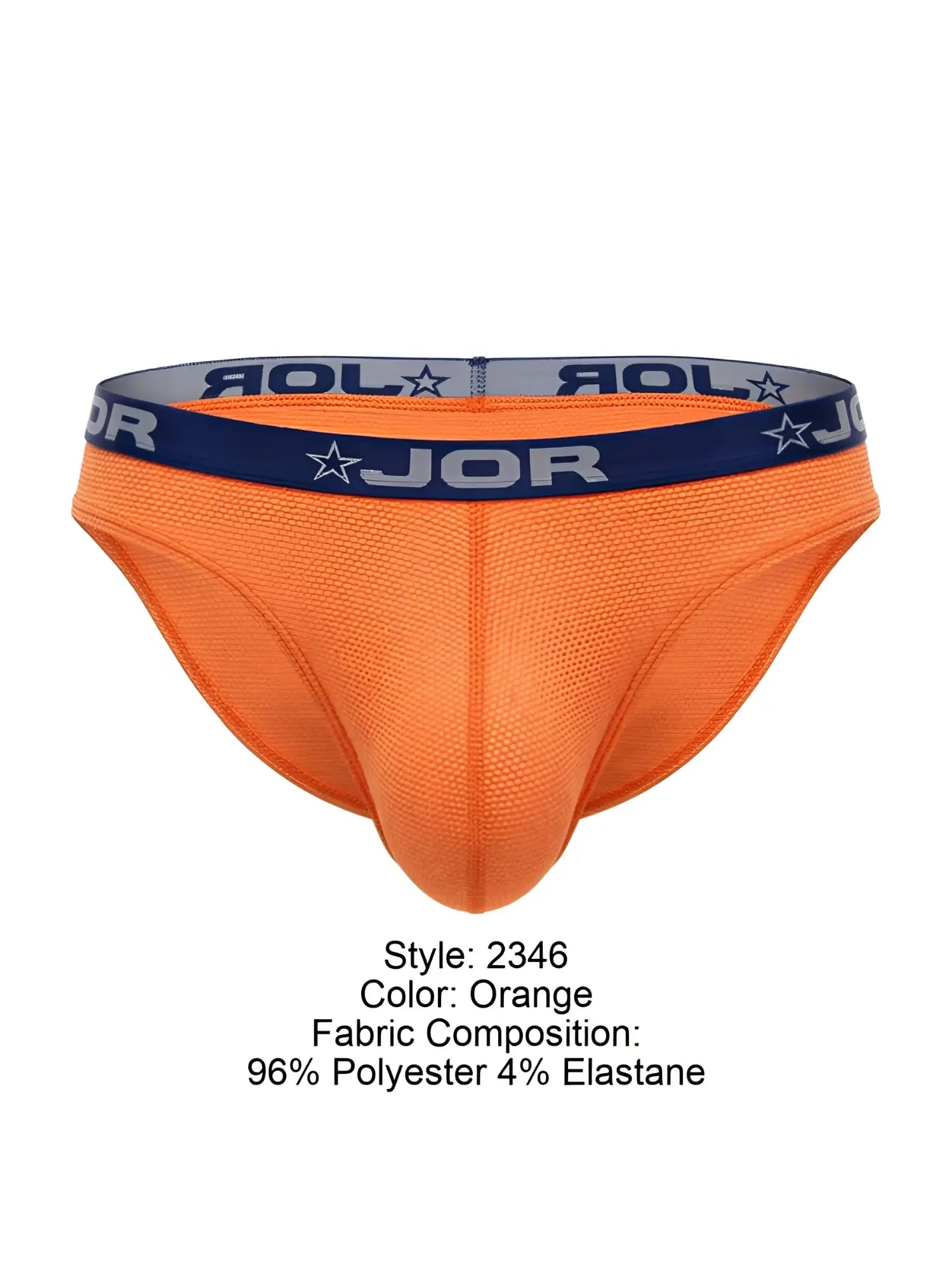 Orange jor 2346 cannes bikini briefs made of 96 polyester 4 elastane with navy blue waistband and star motifs