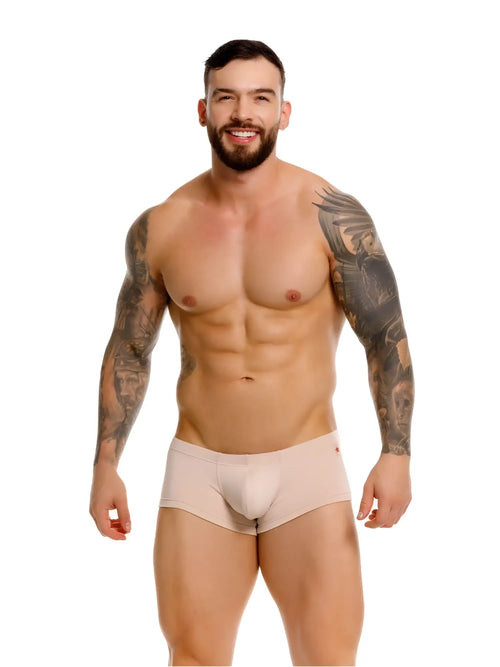 Beige jor 2347 invisible trunks mens briefs with smooth form fitting design and subtle red branding on waistband