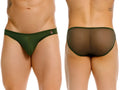 Dark green jor 2353 origin bikini sheer mesh briefs with solid fabric waistband front view