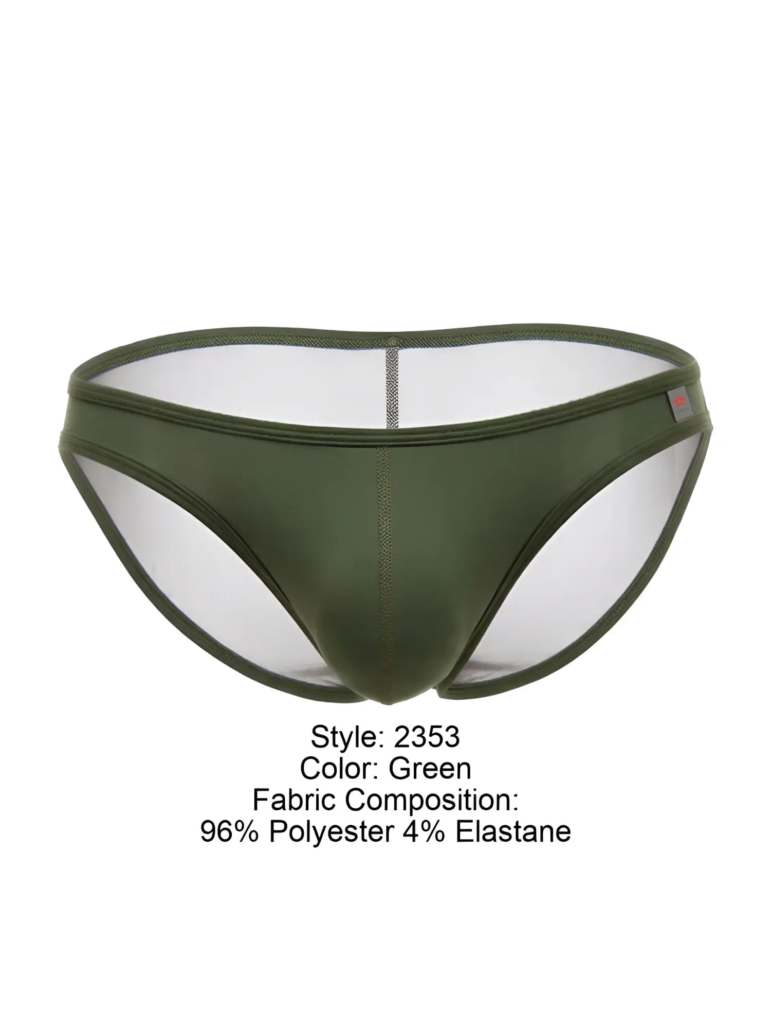 Green olive color jor 2353 origin bikini men’s briefs with sheer mesh panel and elastic waistband
