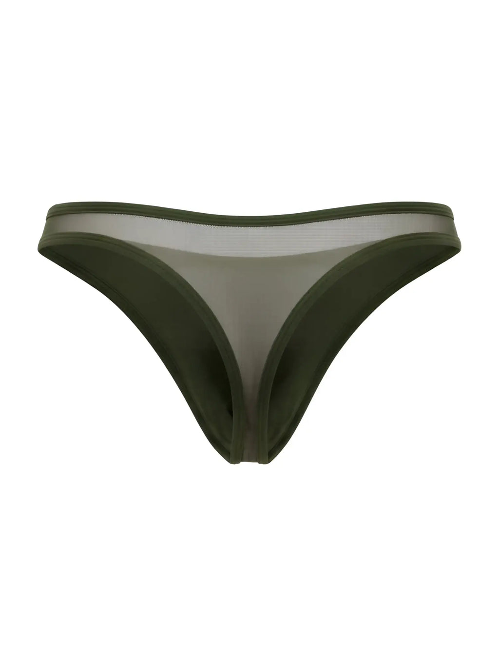Green olive mesh thong with solid fabric trim jor 2354 origin thongs showing front side