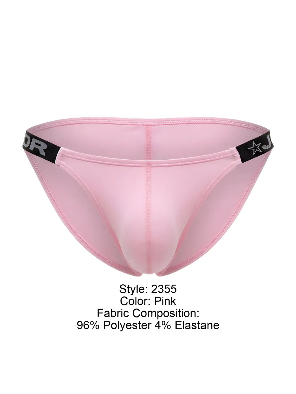 Pink jor 2355 eros bikini briefs with black elastic waistband star logo and brand lettering
