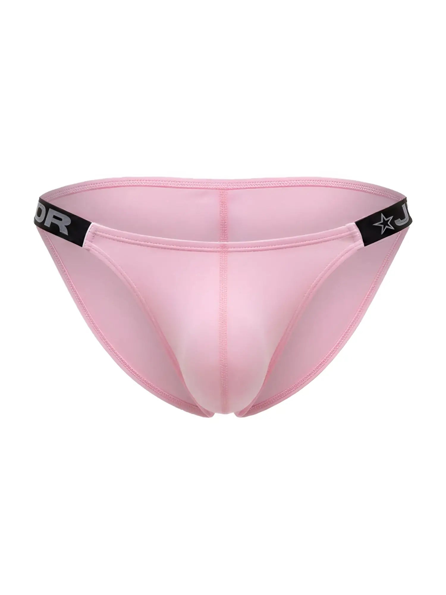 Pink sheer mesh briefs with black elastic waistband featuring star logo and partial jor branding eros bikini 2355