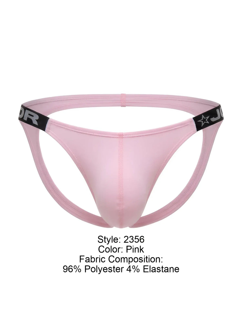 Pink jor 2356 eros jockstrap men’s thong with black elastic waistband star logo and brand lettering