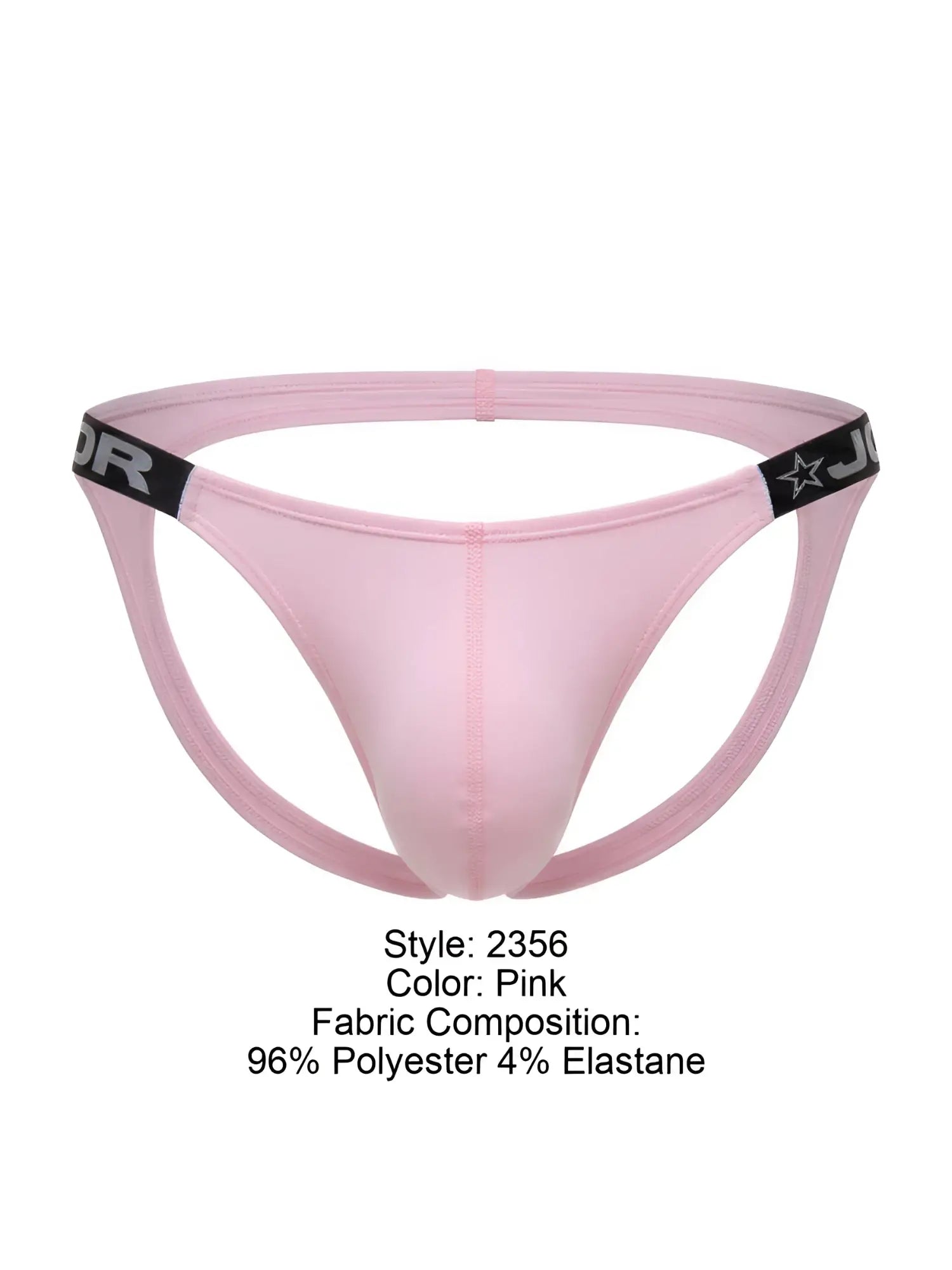Pink jor 2356 eros jockstrap men’s thong with black elastic waistband star logo and brand lettering