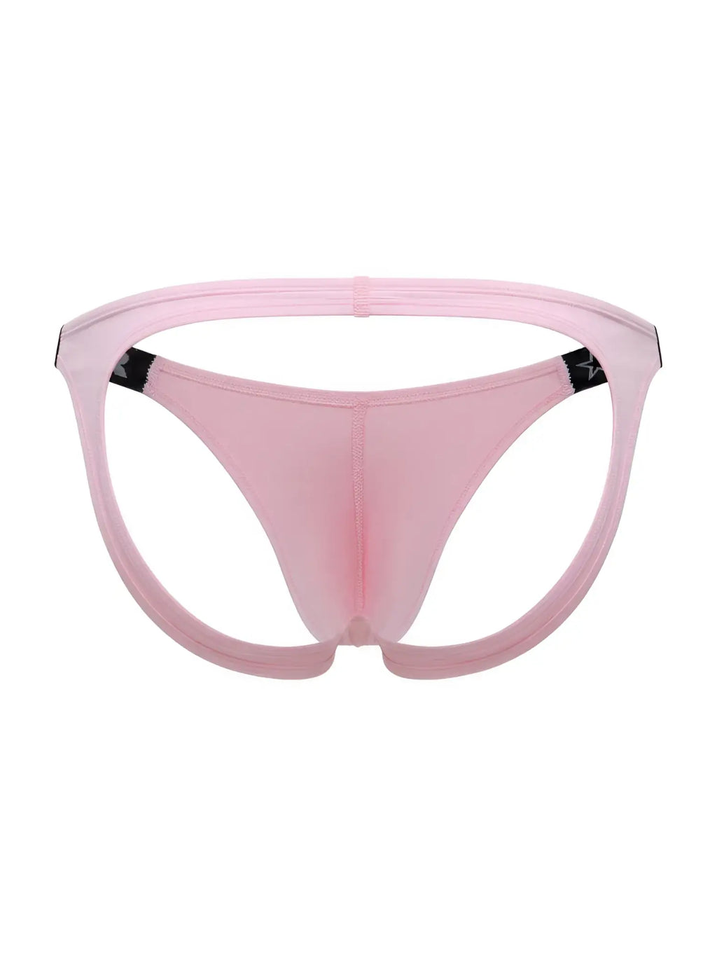 Pink JOR 2356 Eros jockstrap in sheer mesh thong style with black star logo accents on side straps