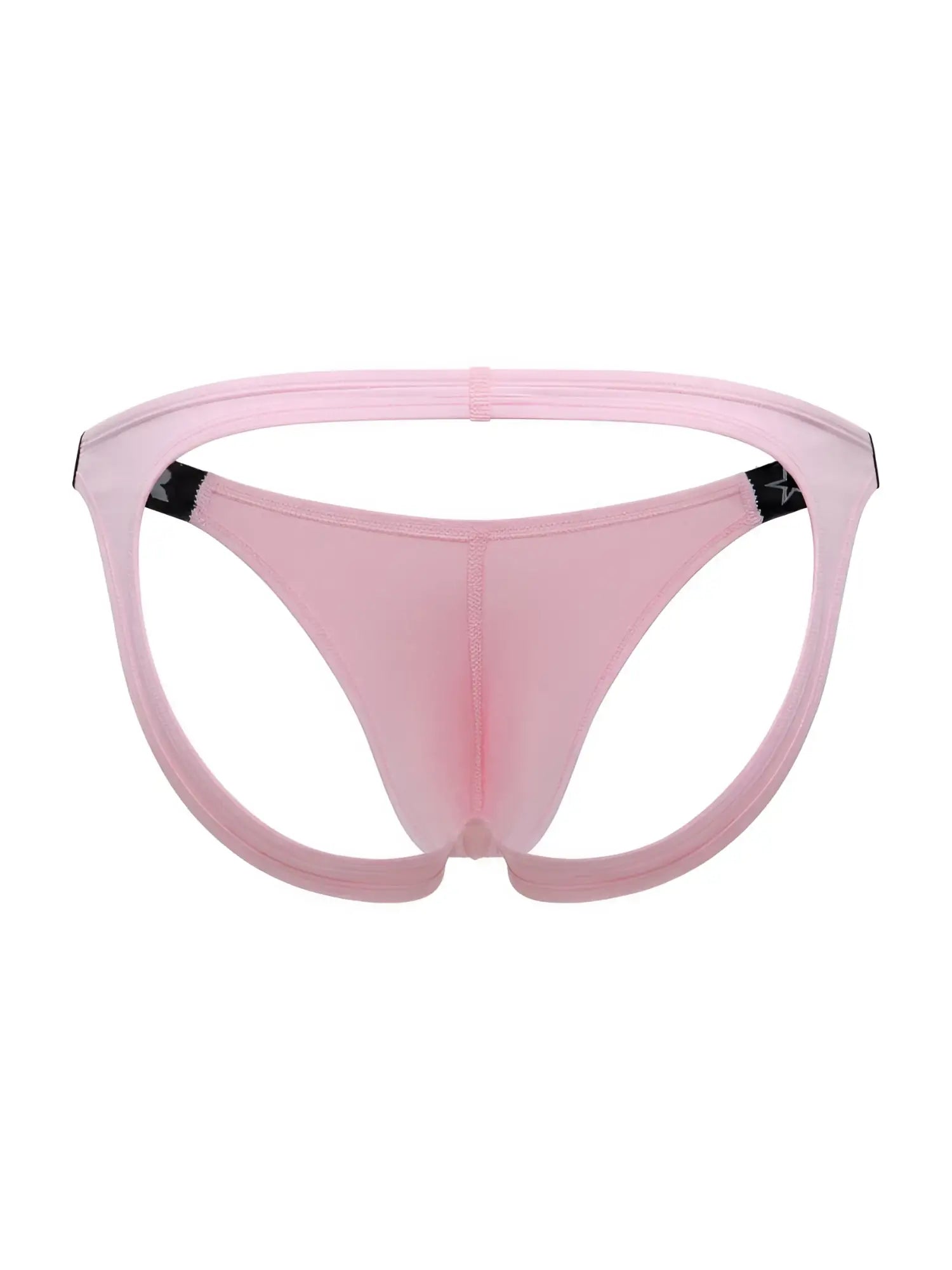 Pink JOR 2356 Eros jockstrap in sheer mesh thong style with black star logo accents on side straps