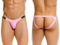 Pink jor 2356 eros jockstrap thong with black elastic waistband and star logo front view